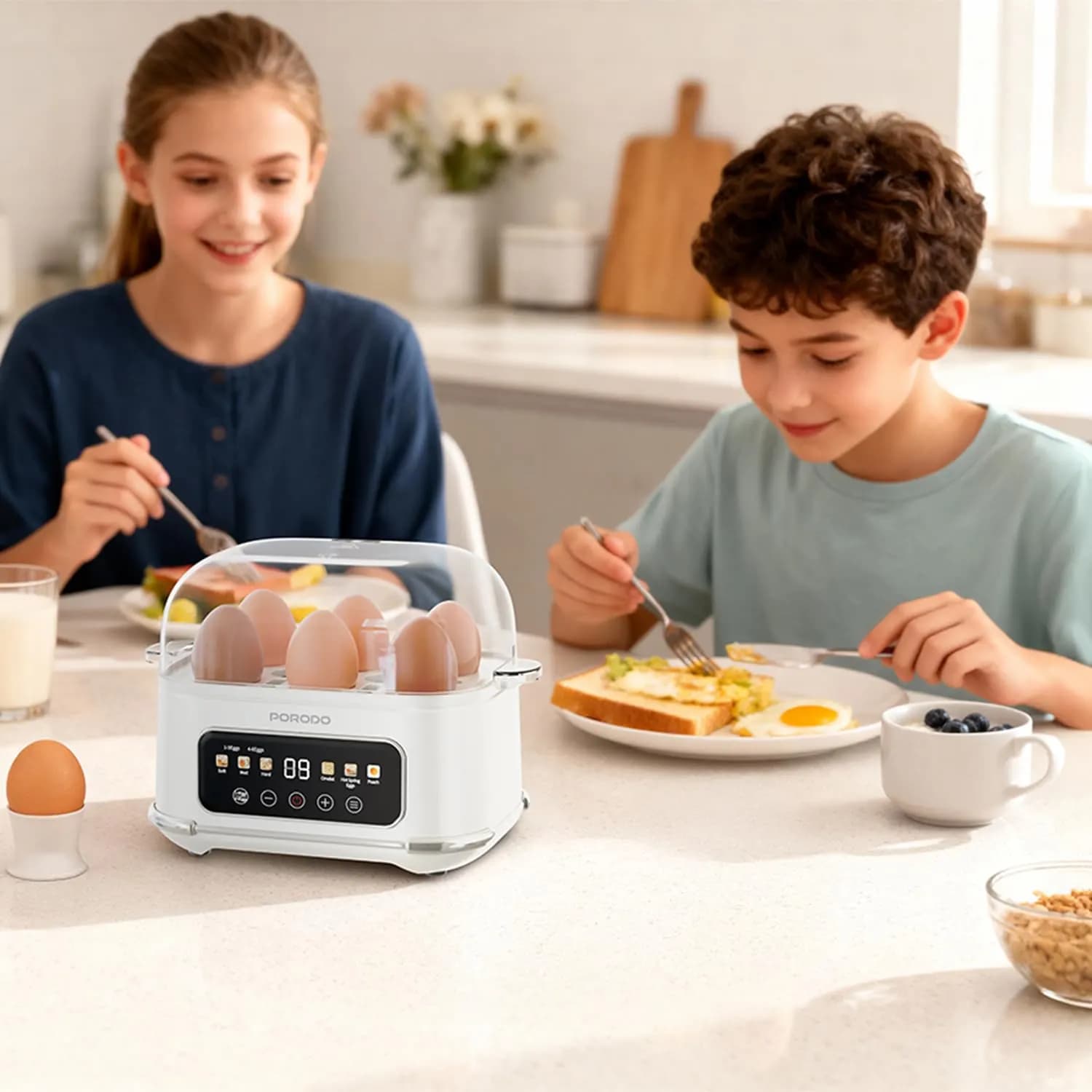 Porodo Egg Cooker - 6 Eggs, Touch Screen, White 2