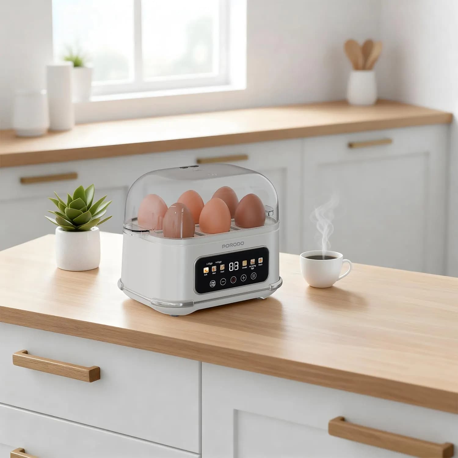 Porodo Egg Cooker - 6 Eggs, Touch Screen, White 3