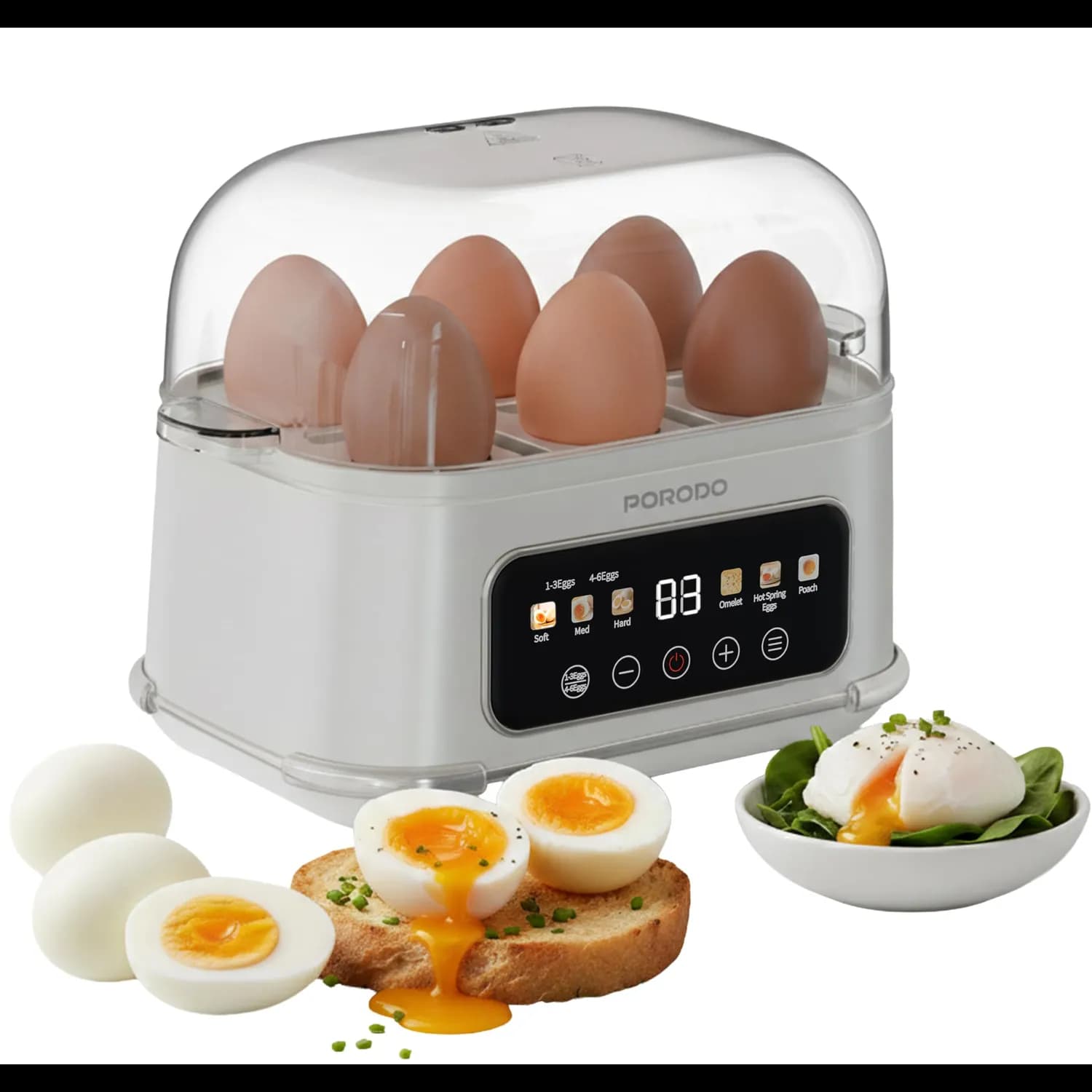 Porodo Egg Cooker - 6 Eggs, Touch Screen, White 1 Porodo Egg Cooker - 6 Eggs, Touch Screen, White 1