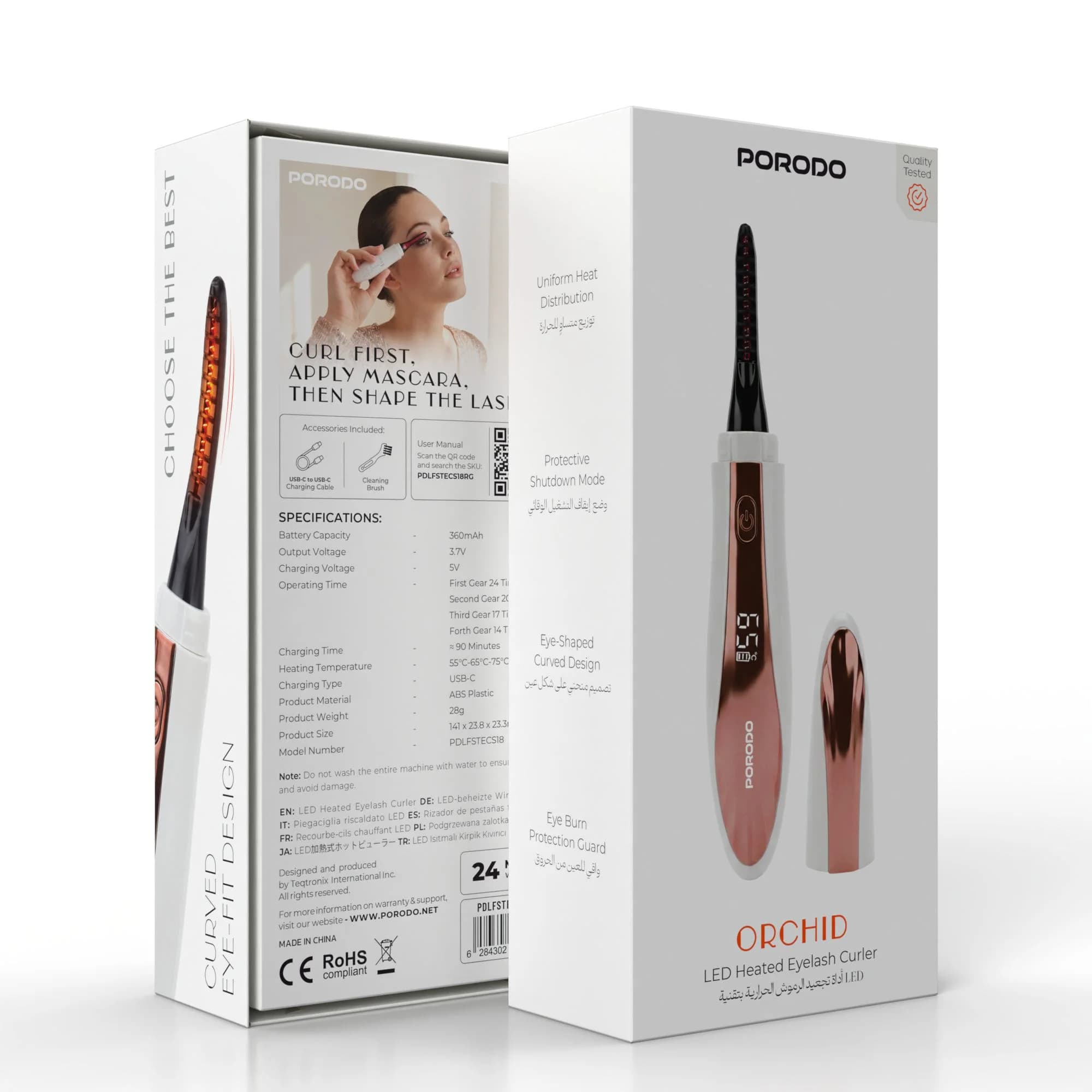 Porodo Heated Eyelash Curler Orchid PDLFSTECS18RG - Rechargeable, Rose Gold 4