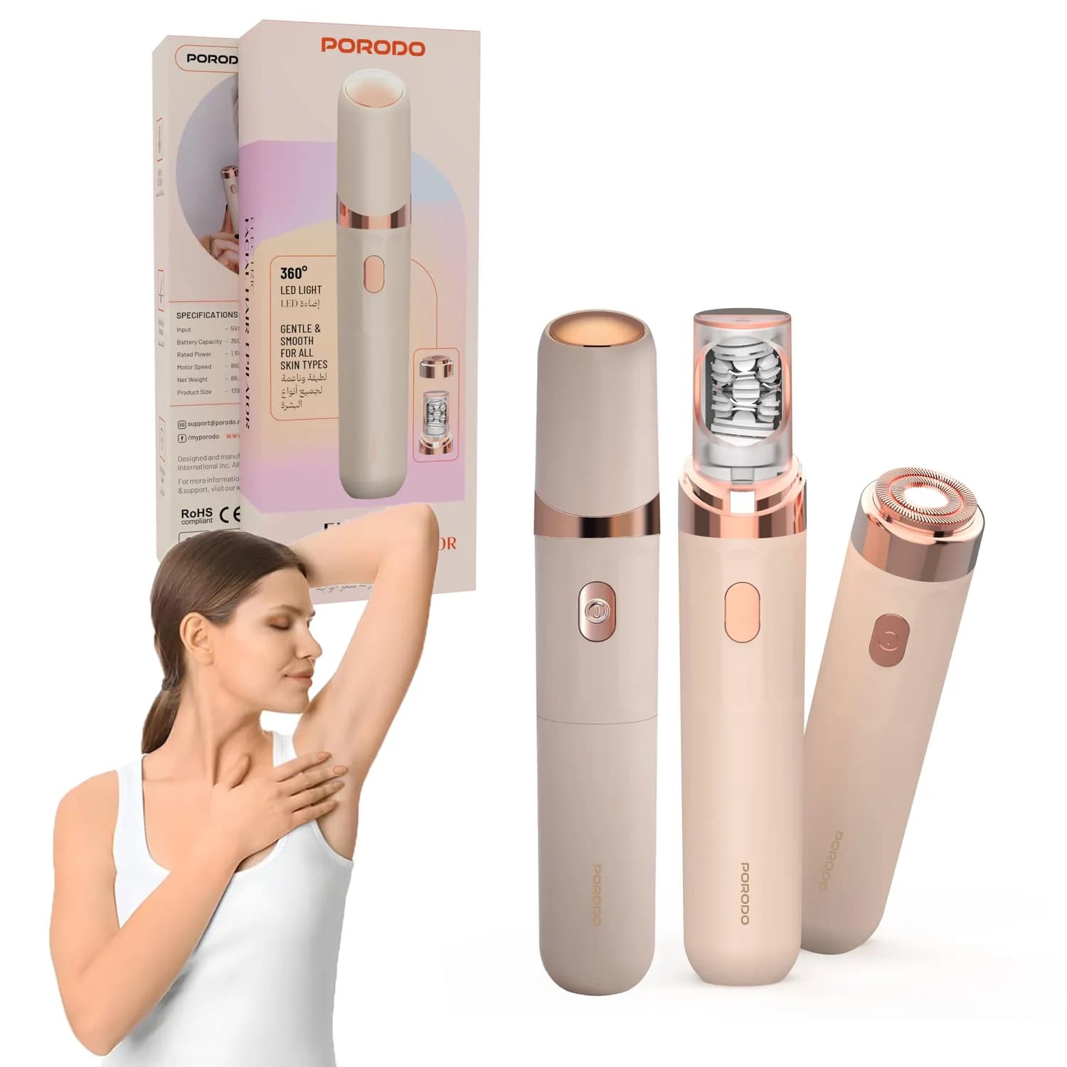 Porodo Facial Hair Epilator - LED Light, Pink — Pink 1 Porodo Facial Hair Epilator - LED Light, Pink — Pink 1