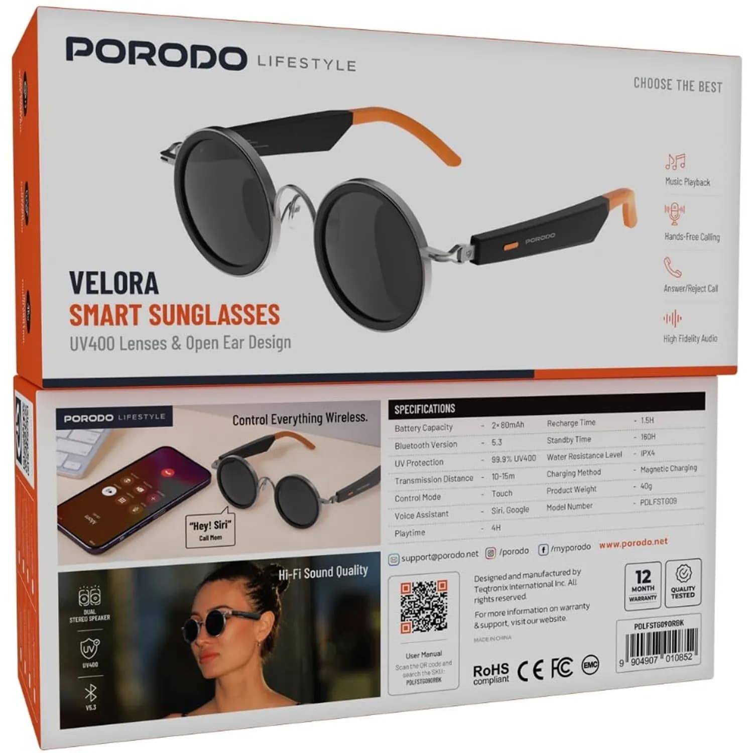 Porodo Scalp Massage Comb - Red Light Therapy, Black 4
