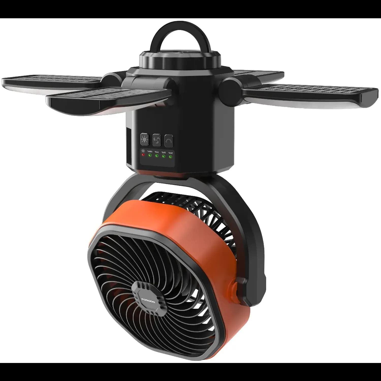 Porodo Outdoor Solar Fan Suncharge - 6000mAh, Black & Orange 4