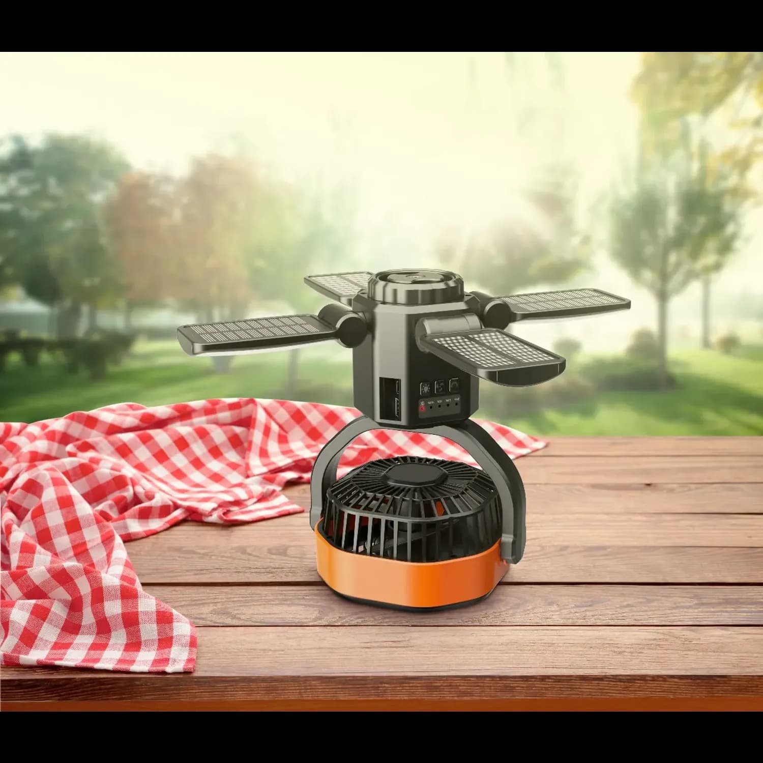 Porodo Outdoor Solar Fan Suncharge - 6000mAh, Black & Orange 6