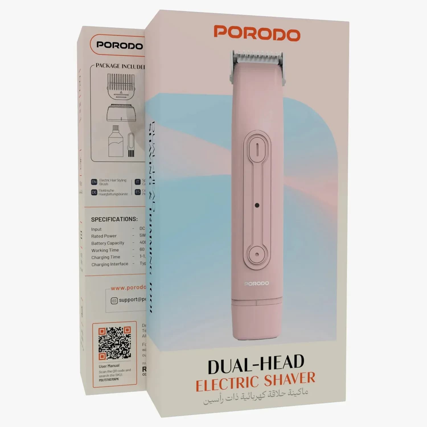 Porodo Electric Shaver - Dual-Head, USB-C Fast Charge, Pink 2