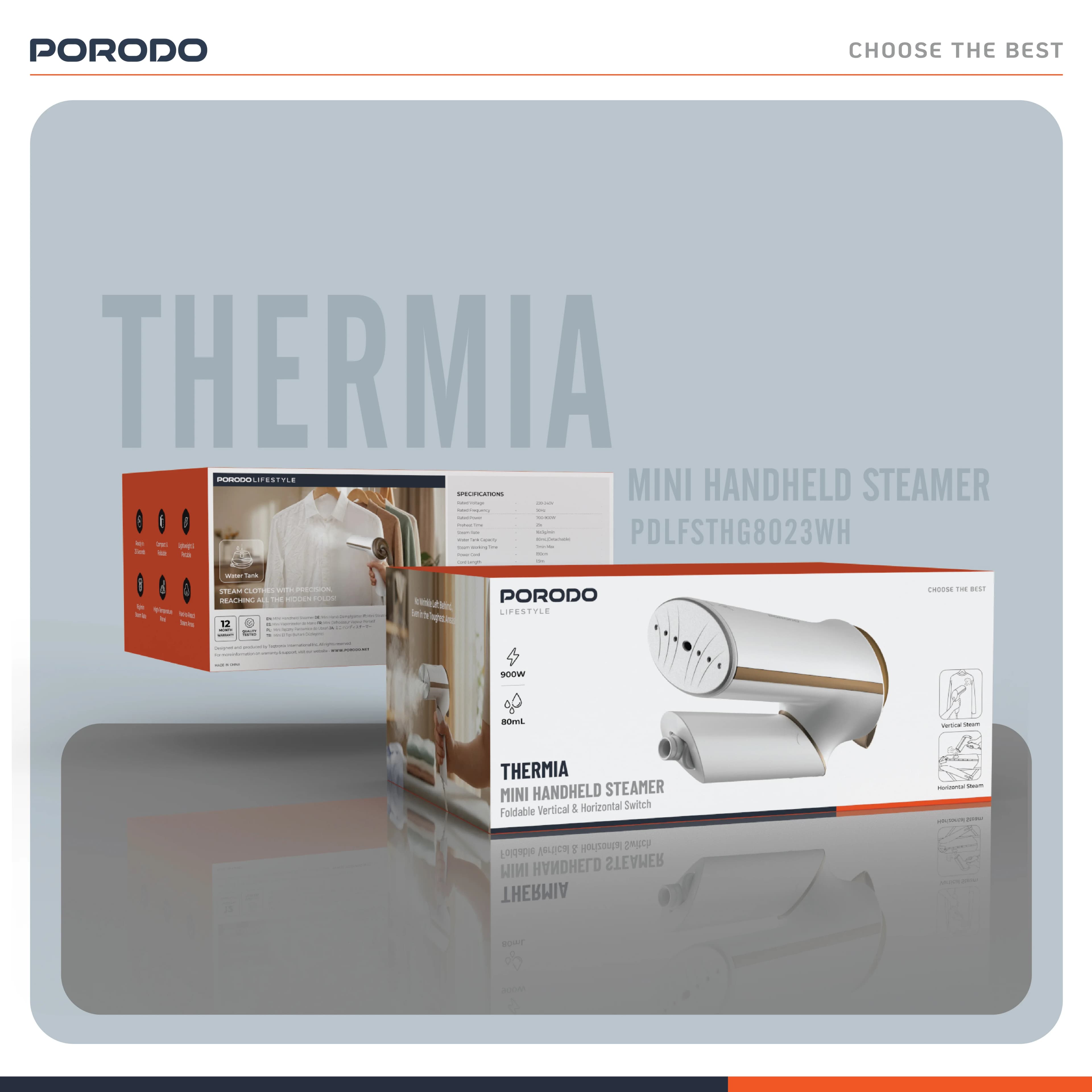 Porodo Handheld Steamer Thermia Mini PDLFSTHG8023WH - Compact, White 1 Porodo Handheld Steamer Thermia Mini PDLFSTHG8023WH - Compact, White 1