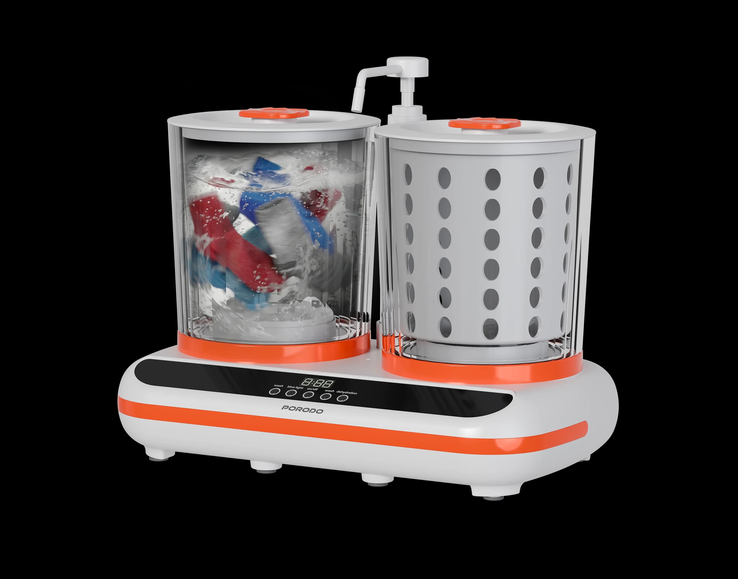 Porodo Portable Mini Washing Machine PDLFSTHP200WH - Twin 2L, White 2