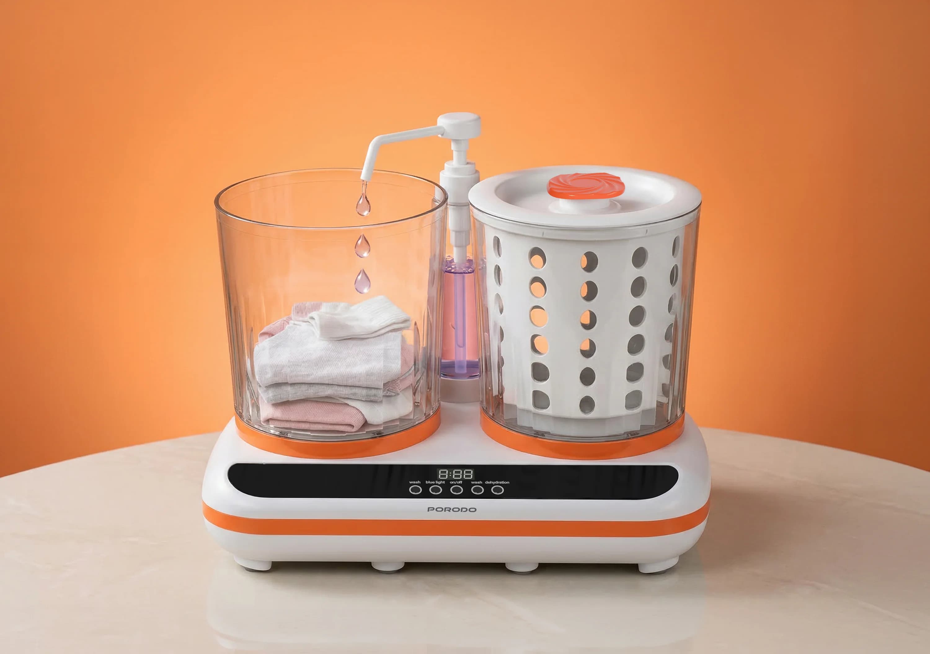 Porodo Portable Mini Washing Machine PDLFSTHP200WH - Twin 2L, White 4