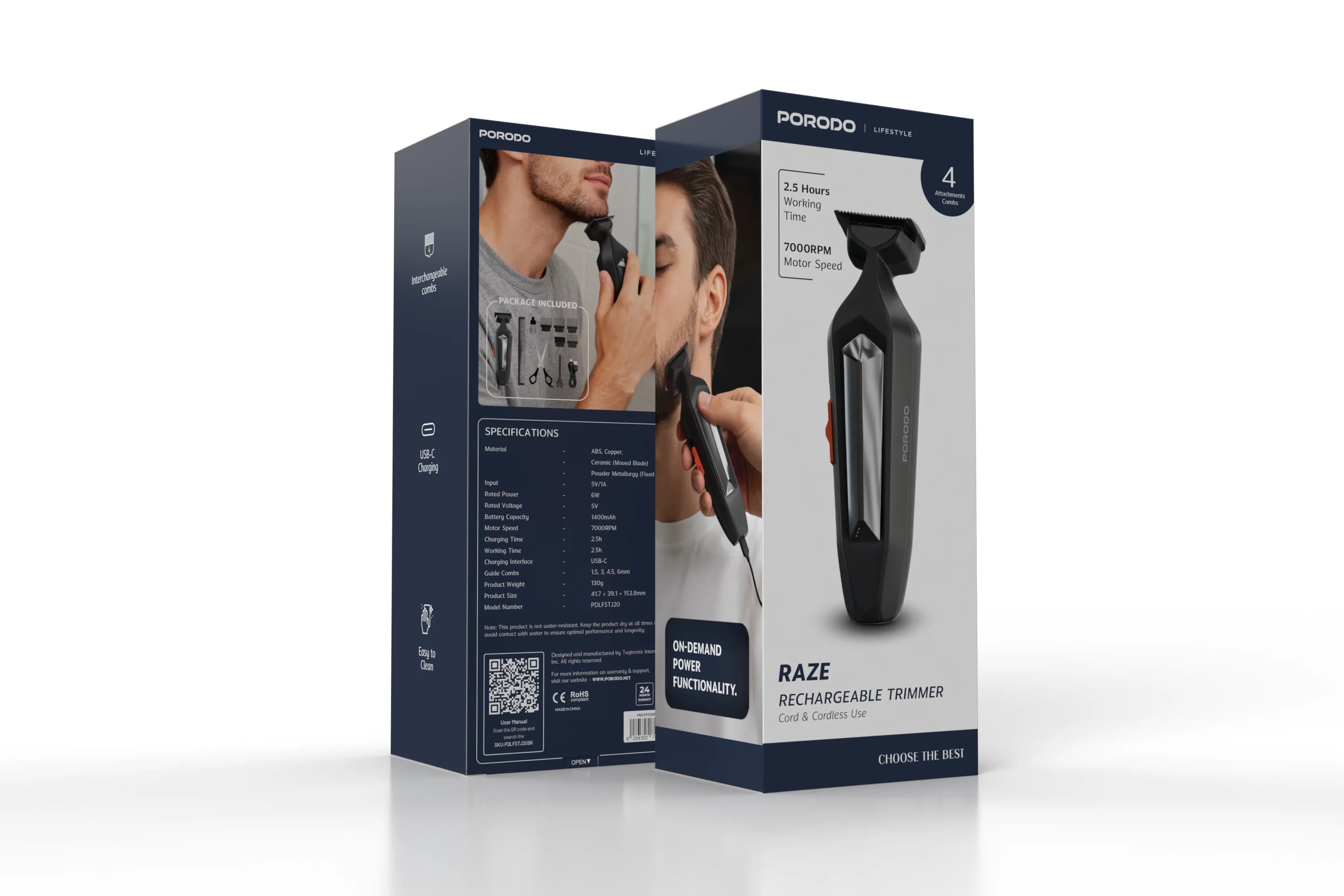 Porodo Trimmer Raze PDLFSTJ20BK - Rechargeable, Black 1 Porodo Trimmer Raze PDLFSTJ20BK - Rechargeable, Black 1