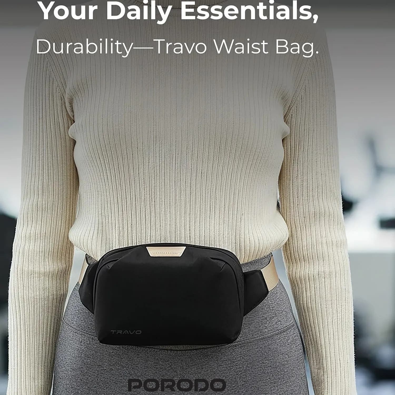 Porodo Waist Bag TRAVO - Spacious, Black 2