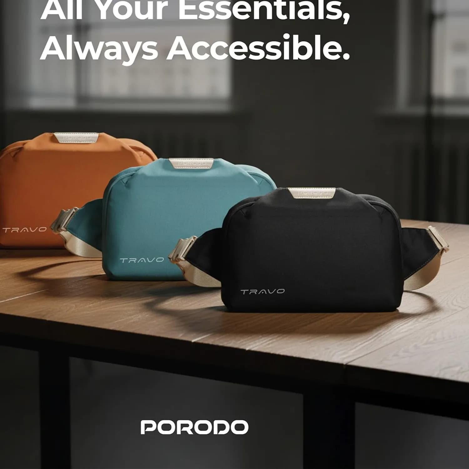 Porodo Waist Bag TRAVO - Spacious, Black 4