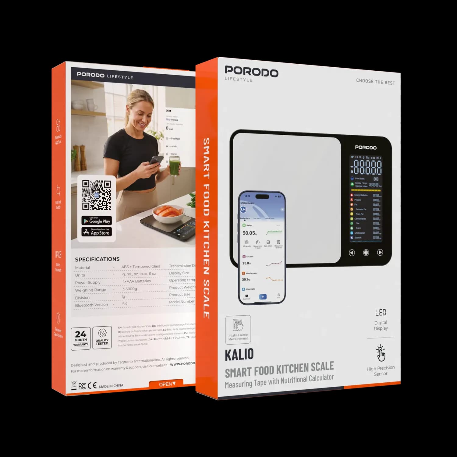 Porodo Smart Food Scale - Bluetooth App, Waterproof, Silver 3