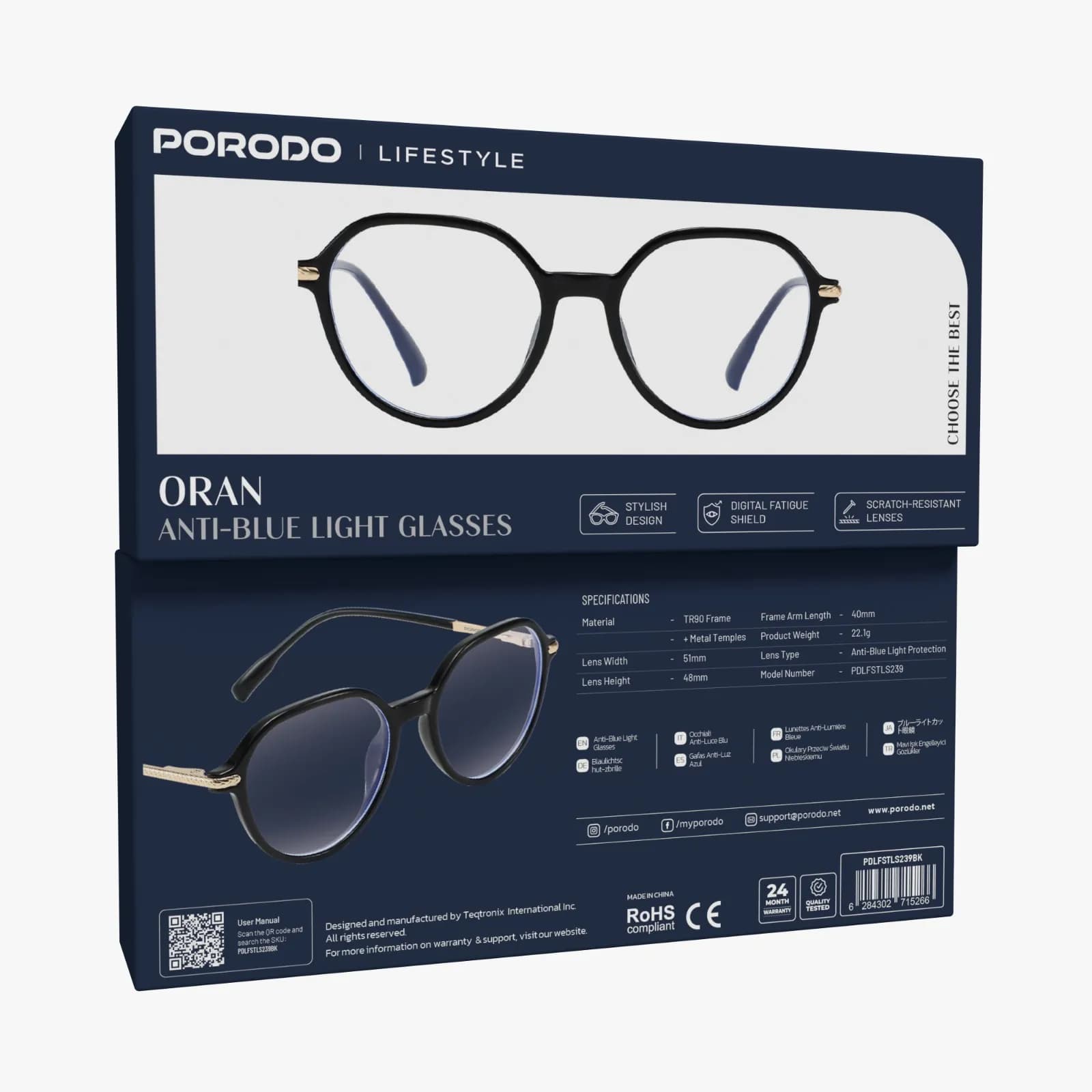 Porodo Lifestyle Oran Anti-Blue Light Glasses - Black 3