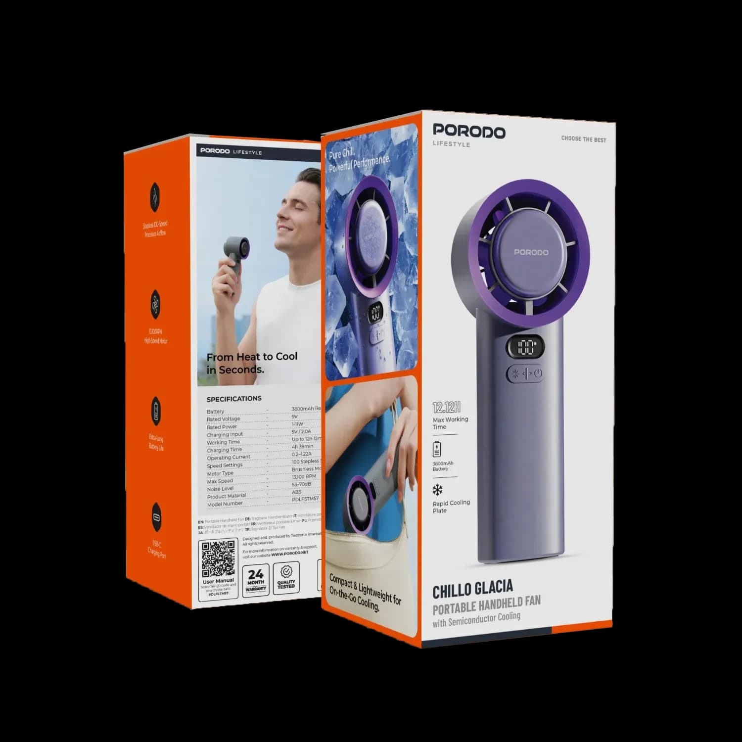 Porodo Handheld Fan Chillo Glacia - Semiconductor Cooling, Gray 6