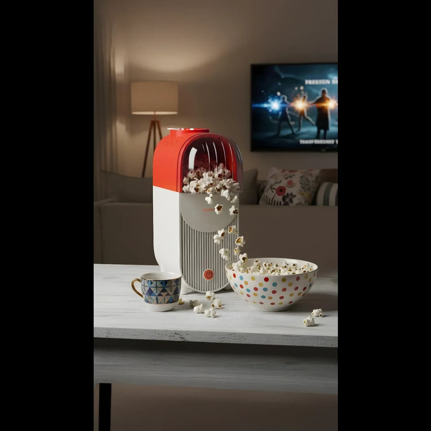 Porodo Popcorn Maker - Hot Air, White & Orange 2