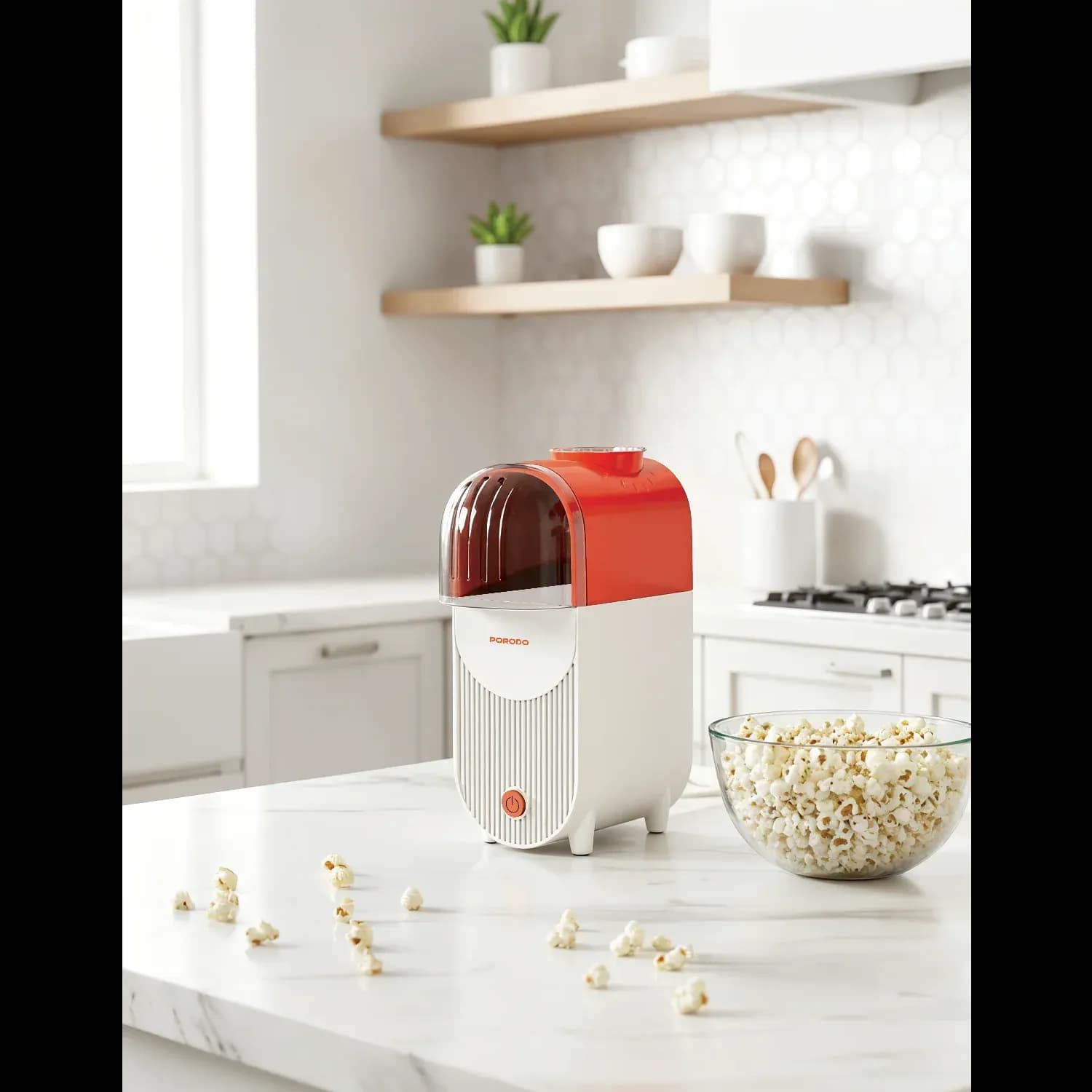 Porodo Popcorn Maker - Hot Air, White & Orange 3