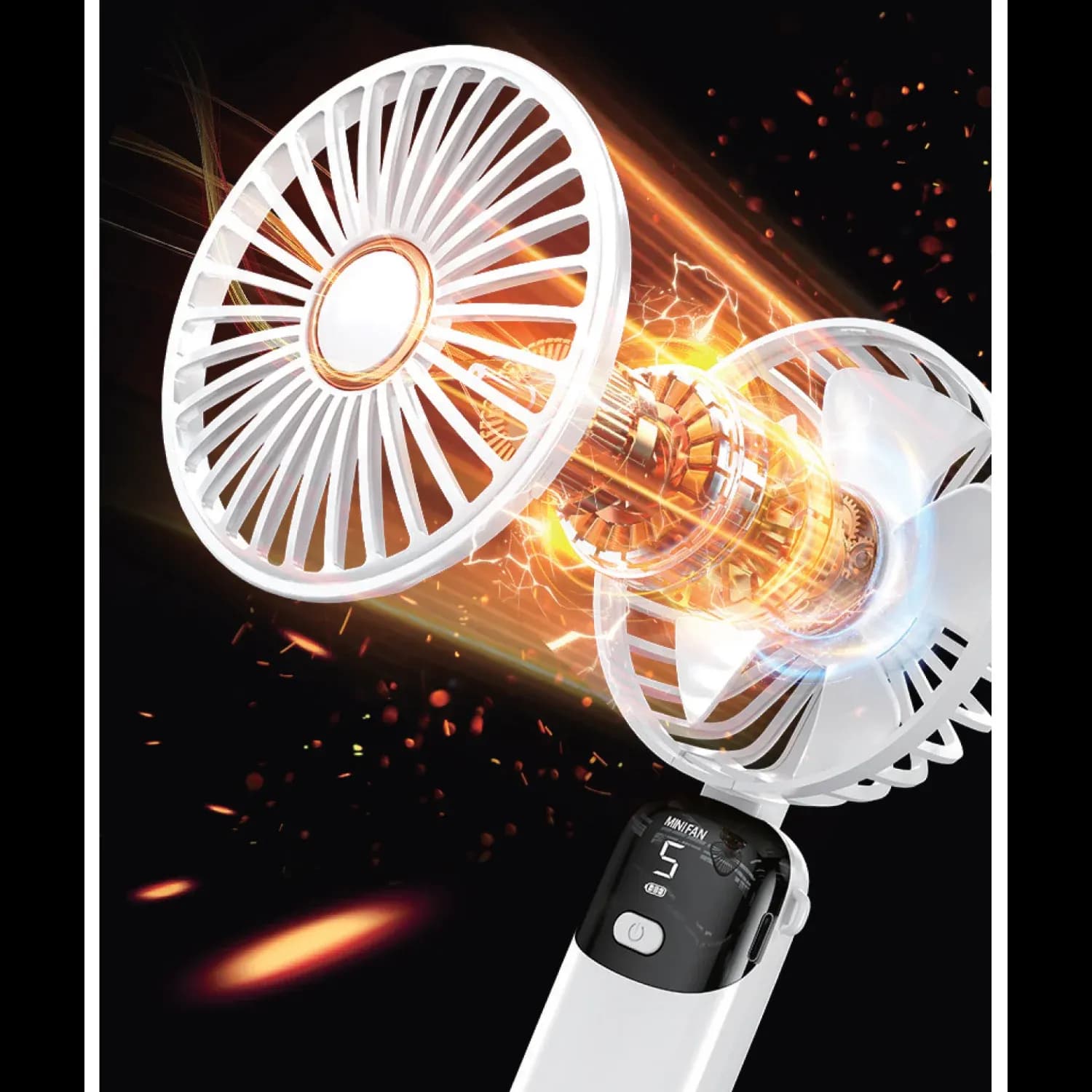 Porodo Lifestyle Chillo Flex Handheld Fan, 5 Speeds, - White — Blue 6