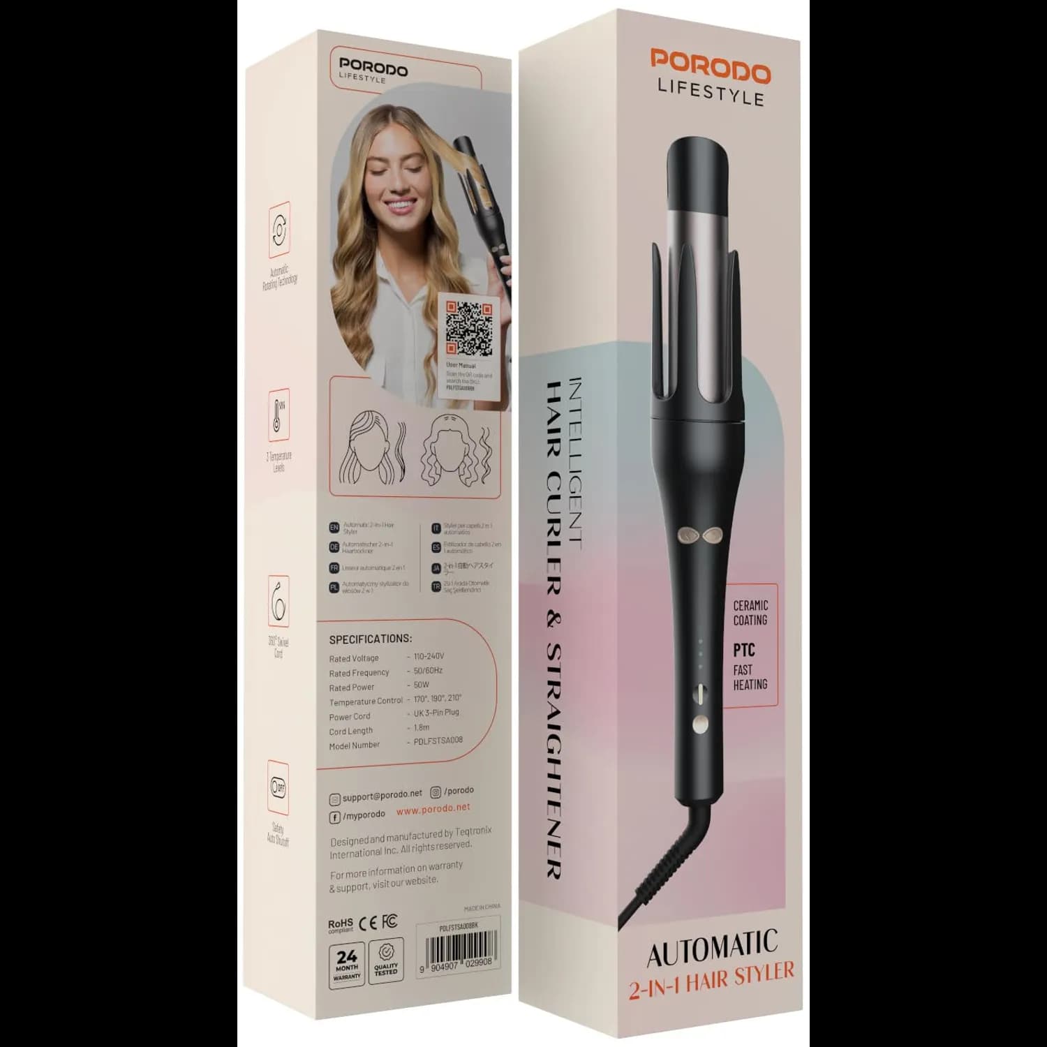 Porodo Hair Straightener Brush Lifestyle - Heated, Black 4