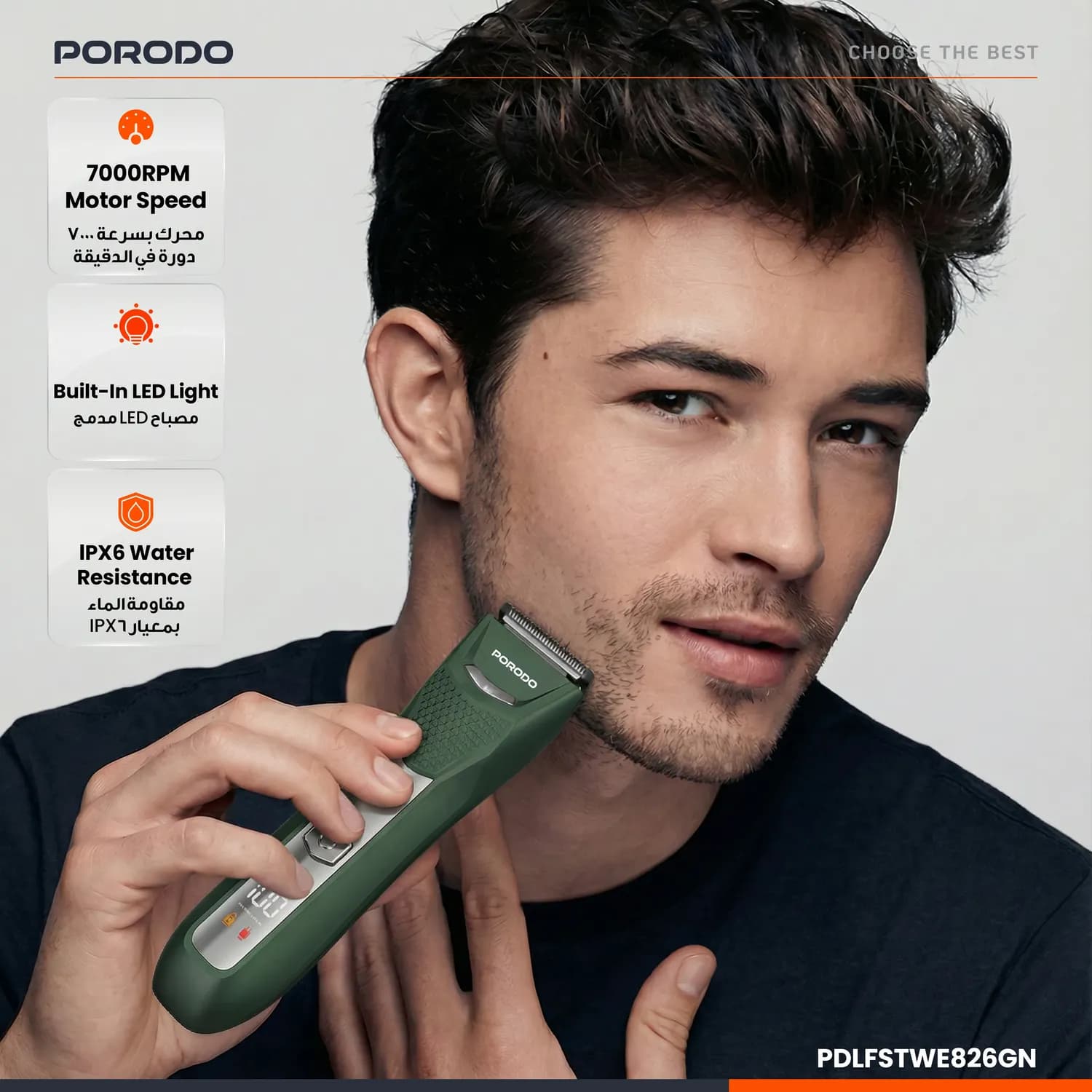 Porodo Trimmer MENZO - Rechargeable 600mAh, Green — Black 6