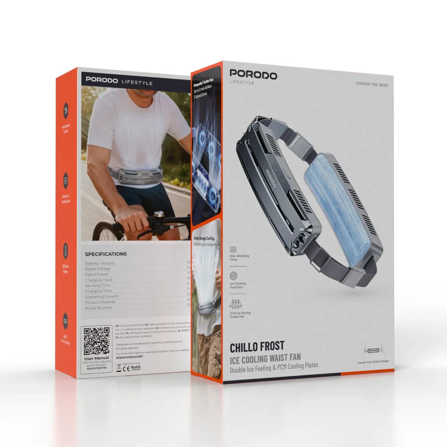 Porodo Chillo Frost Portable Cooling Waist Fan, Double Ice Cooling - Dark Gray 5