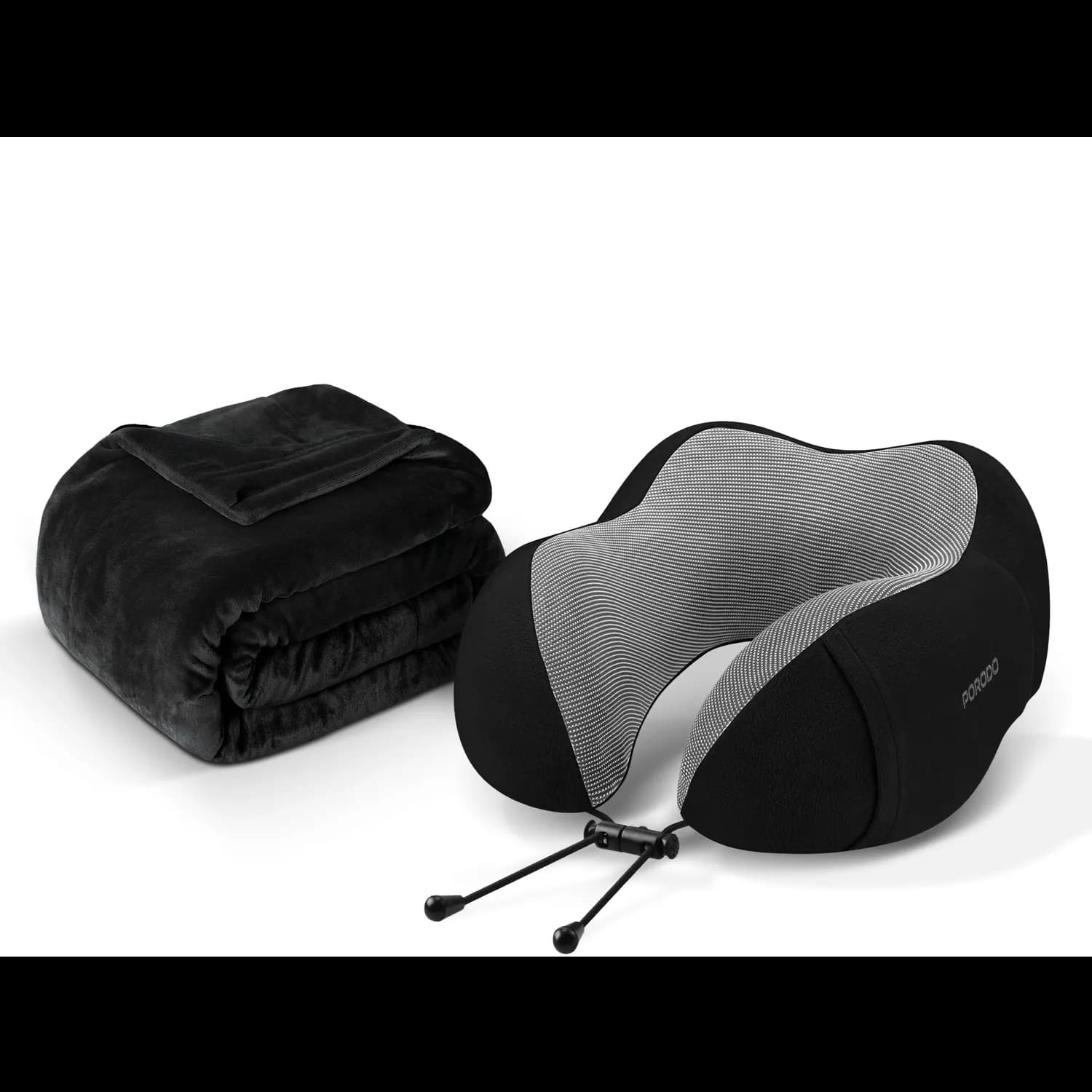 Porodo Travel Blanket & Pillow Set - Memory Foam, Black 1 Porodo Travel Blanket & Pillow Set - Memory Foam, Black 1