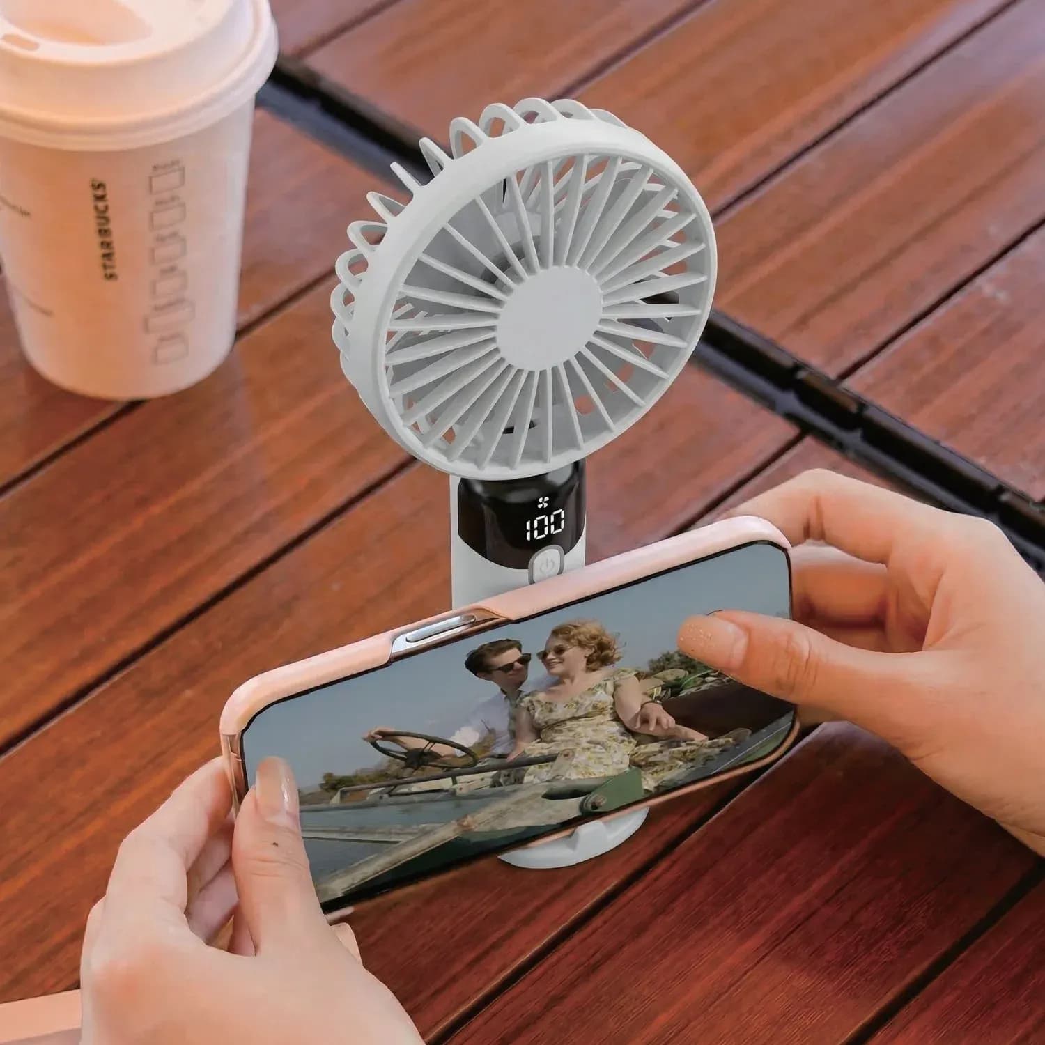 Porodo Handheld Fan Chillo Air - 2-in-1 Base & Phone Stand, White — White 4