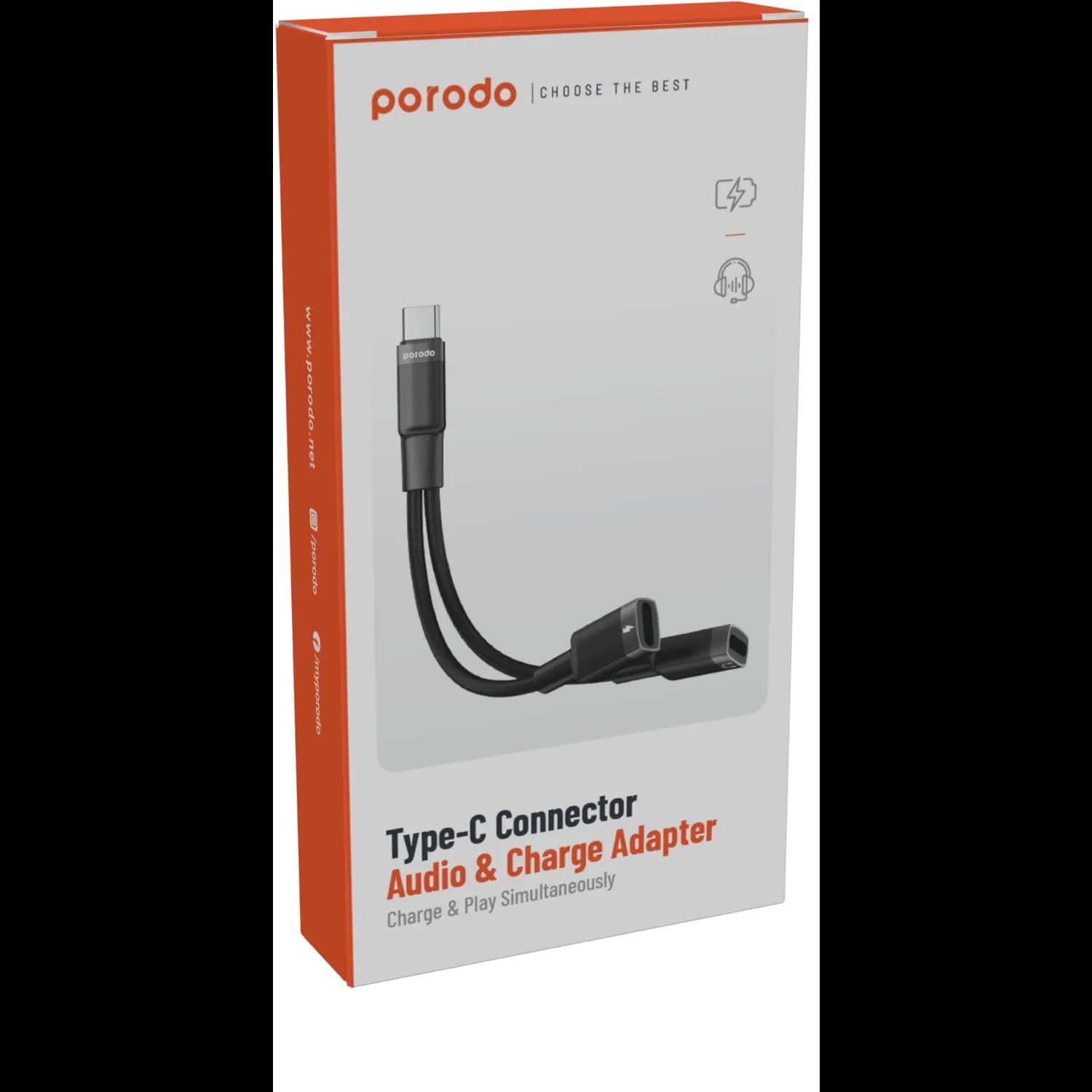 Porodo Lightning Adapter PD-C2CCJHC-BK - 2-in-1 Headphone & Charging, Black 3