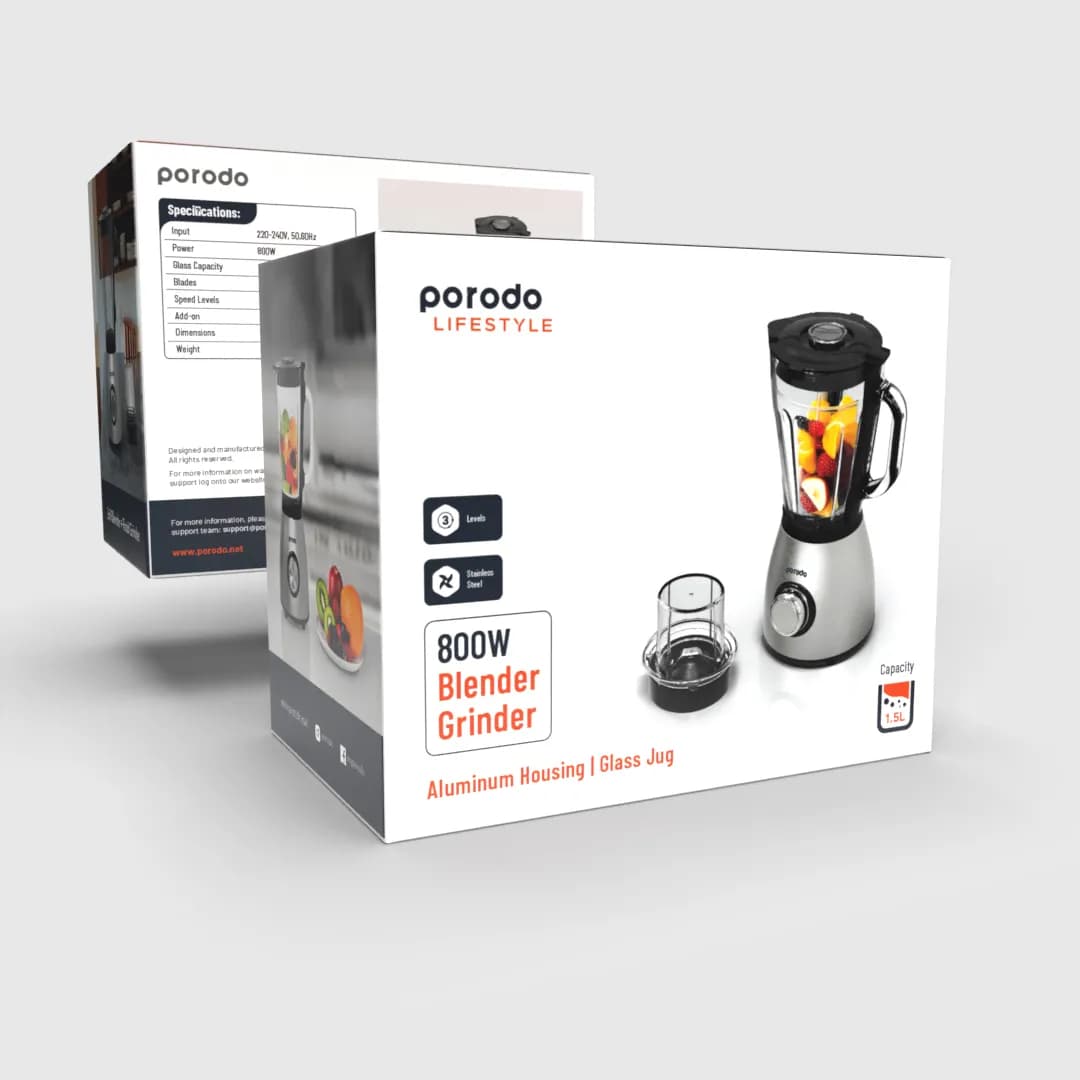 Porodo LifeStyle 800W 1.5L SS Blender with Grinder and BS Plug 1 Porodo LifeStyle 800W 1.5L SS Blender with Grinder and BS Plug 1