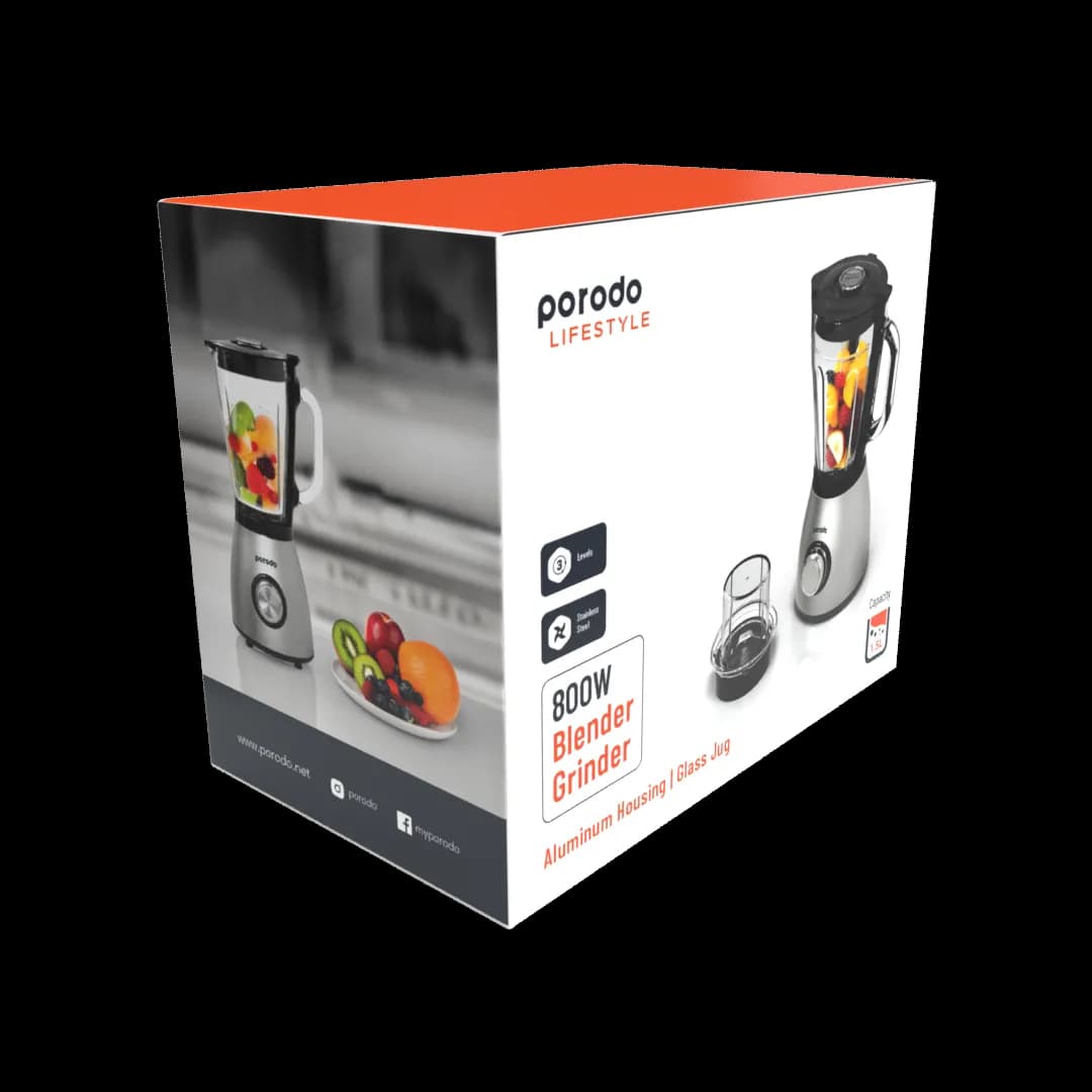 Porodo LifeStyle 800W 1.5L SS Blender with Grinder and BS Plug 2