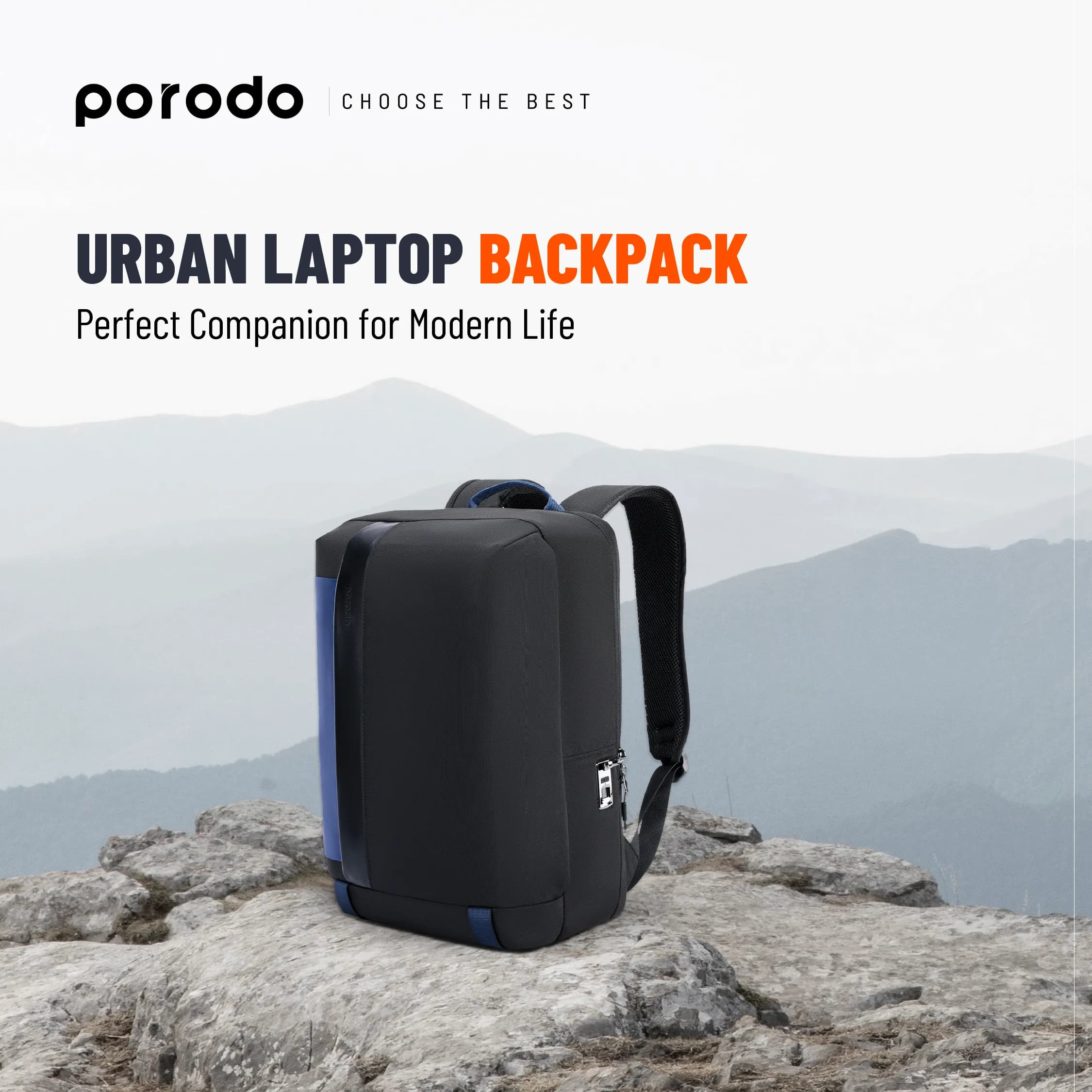 Porodo Lifestyle Urban Laptop Backpack - Black/Blue 4