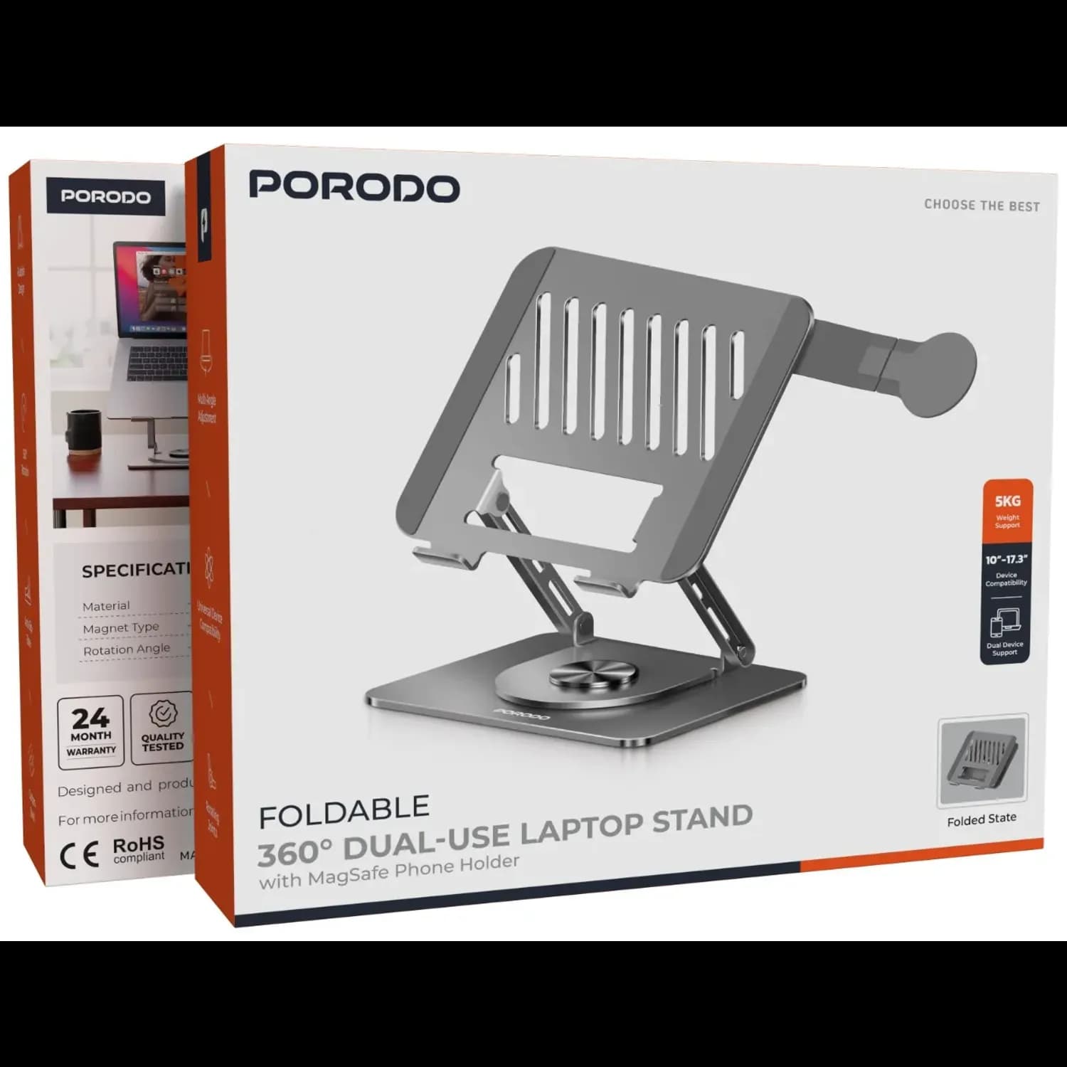 Porodo Laptop Stand - Foldable 360° Dual-Use, Gray 5