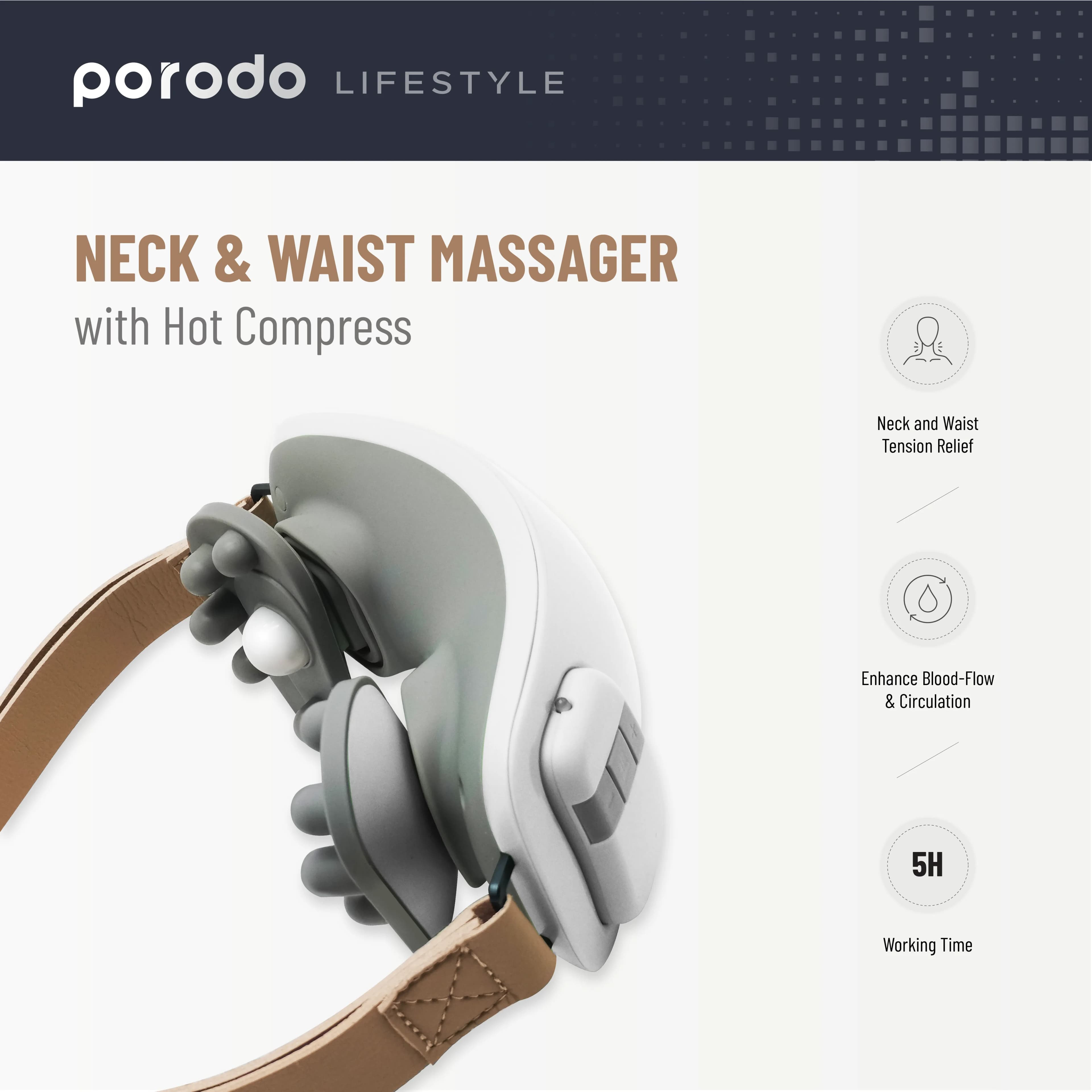 Porodo Lifestyle Neck Massager with Remote Controller - White 4