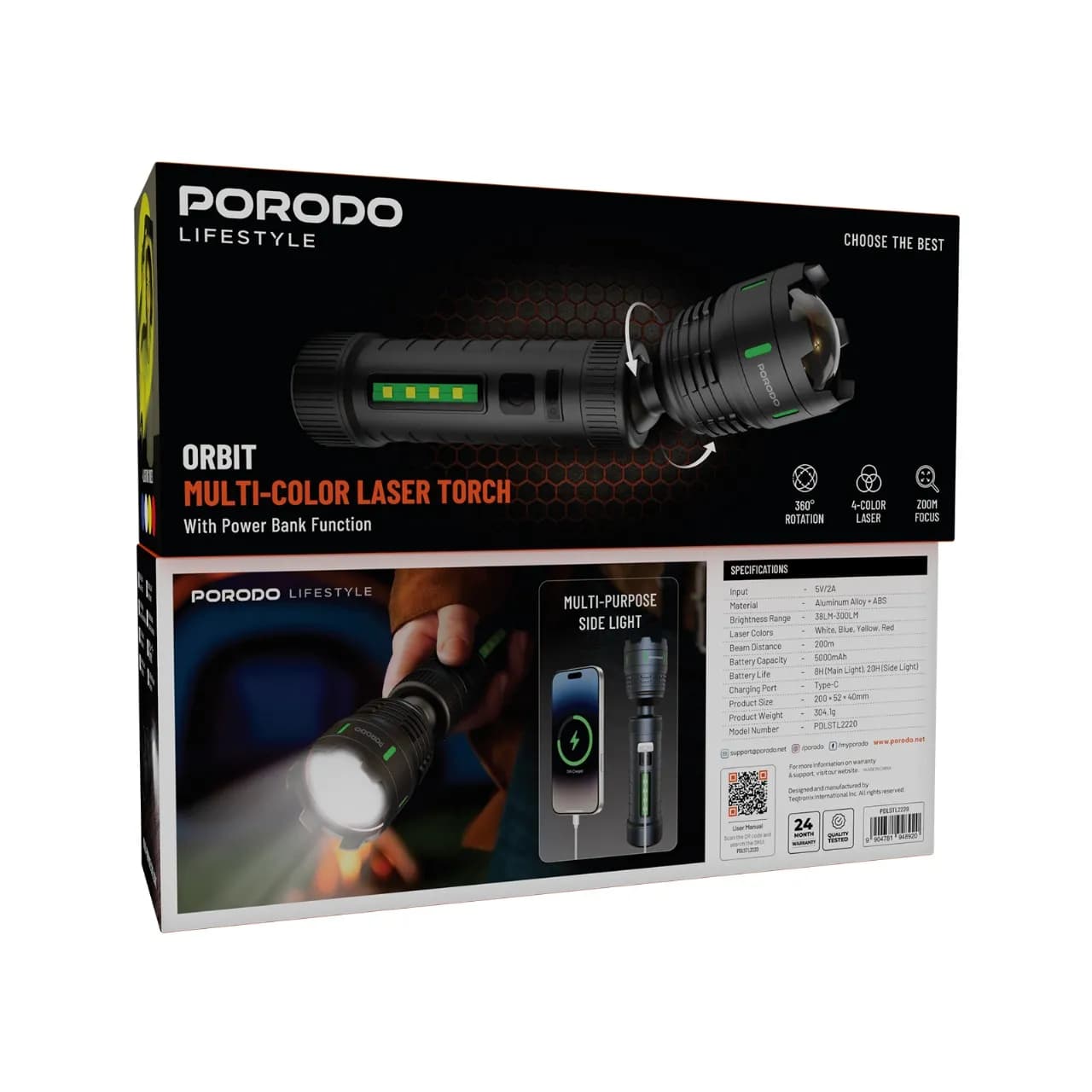 Porodo Lifestyle Orbit Multi-Color Laser Torch With Power Bank Functio 4