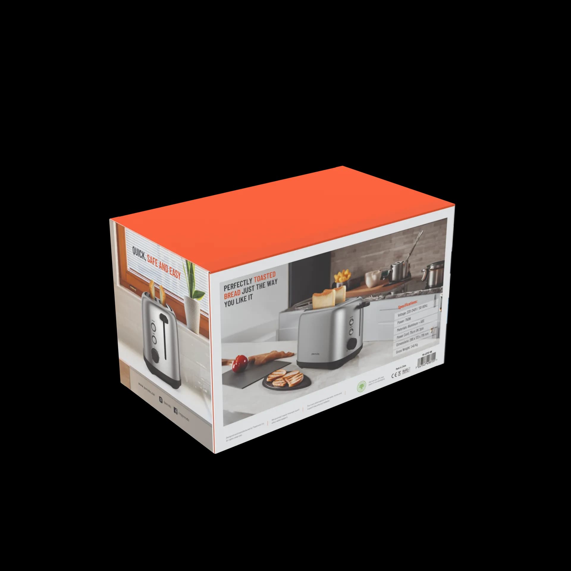 Porodo LifeStyle Golden Brown Toaster with Defrost Function - 750W 2