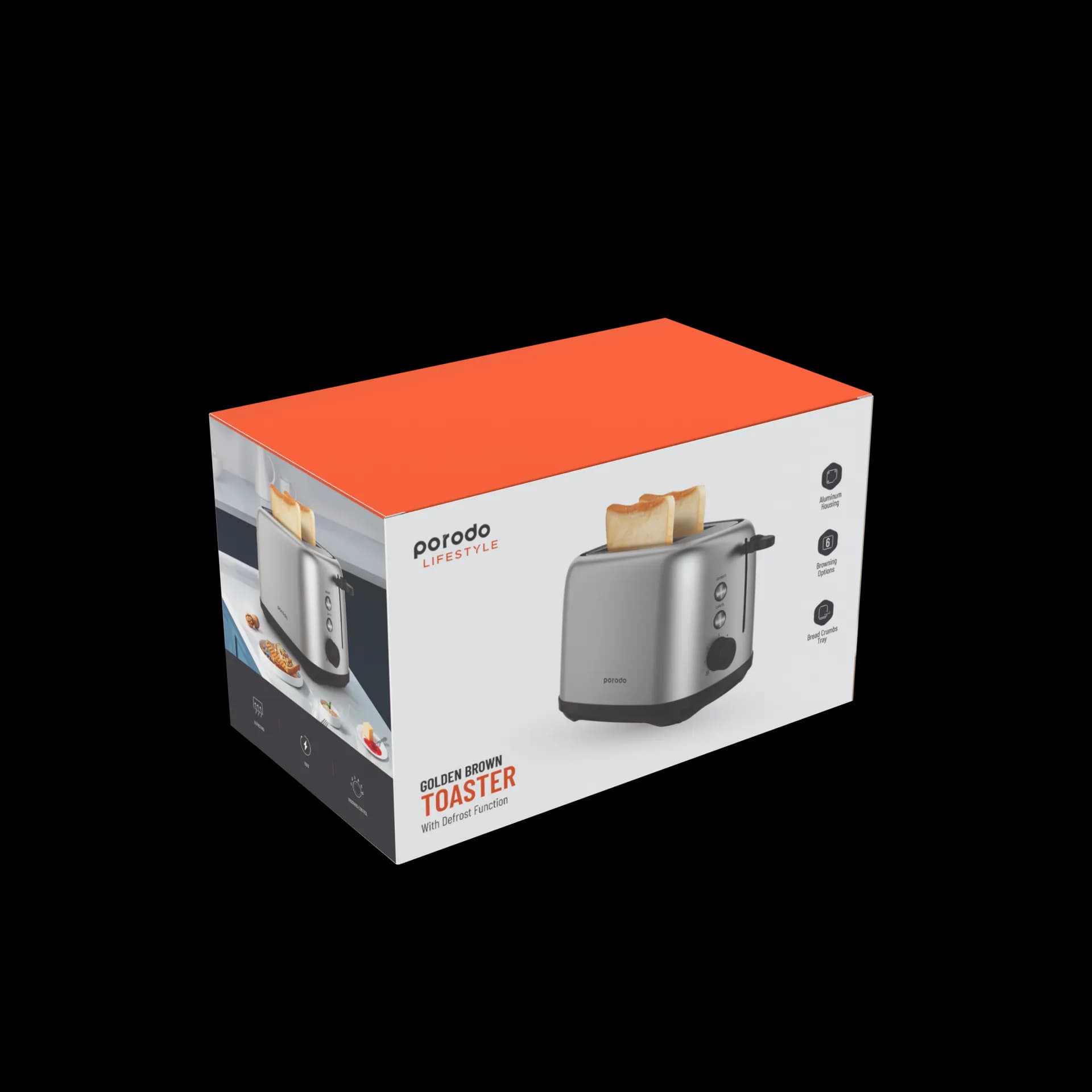Porodo LifeStyle Golden Brown Toaster with Defrost Function - 750W 3
