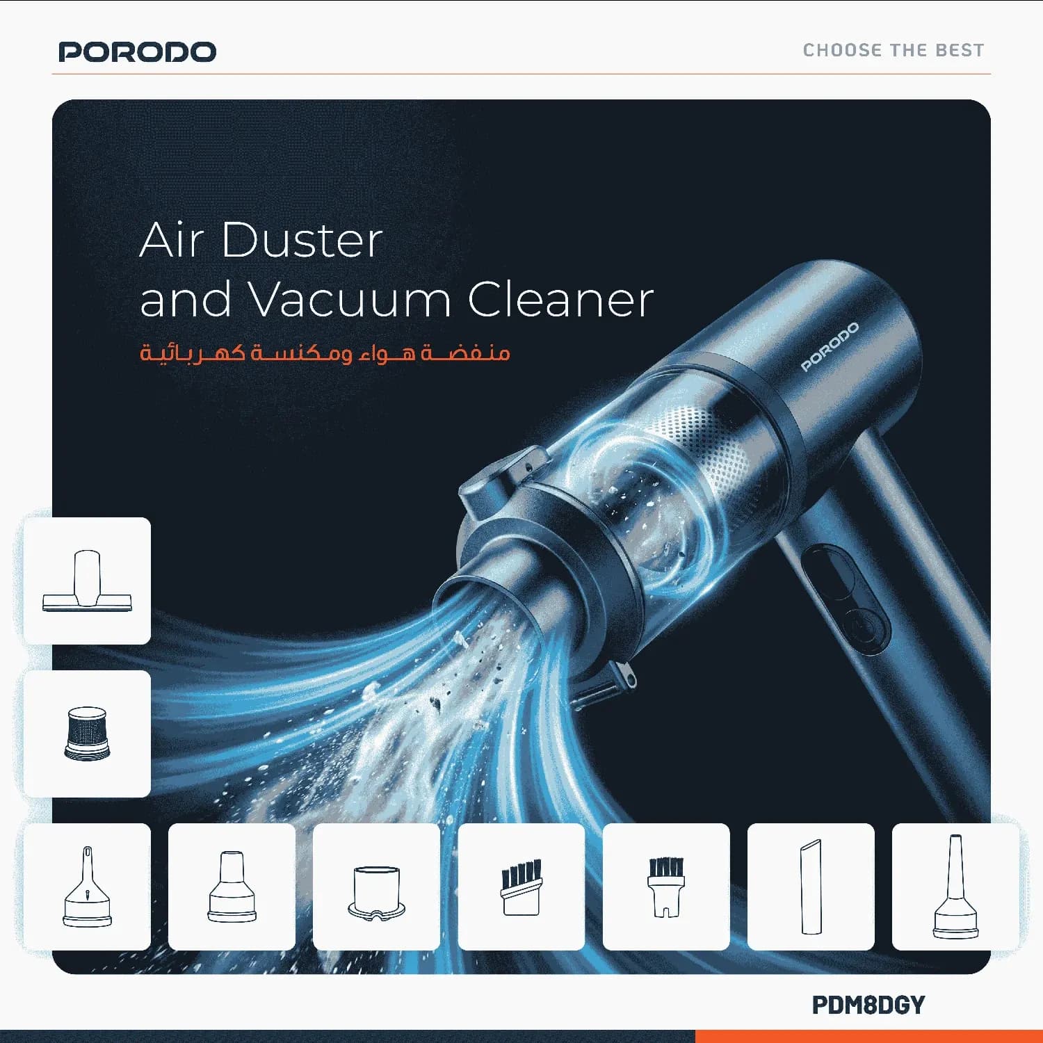 PORODO Blower+ Vacuum Cleaner - 140W, 22KPA, Dark Gray 2