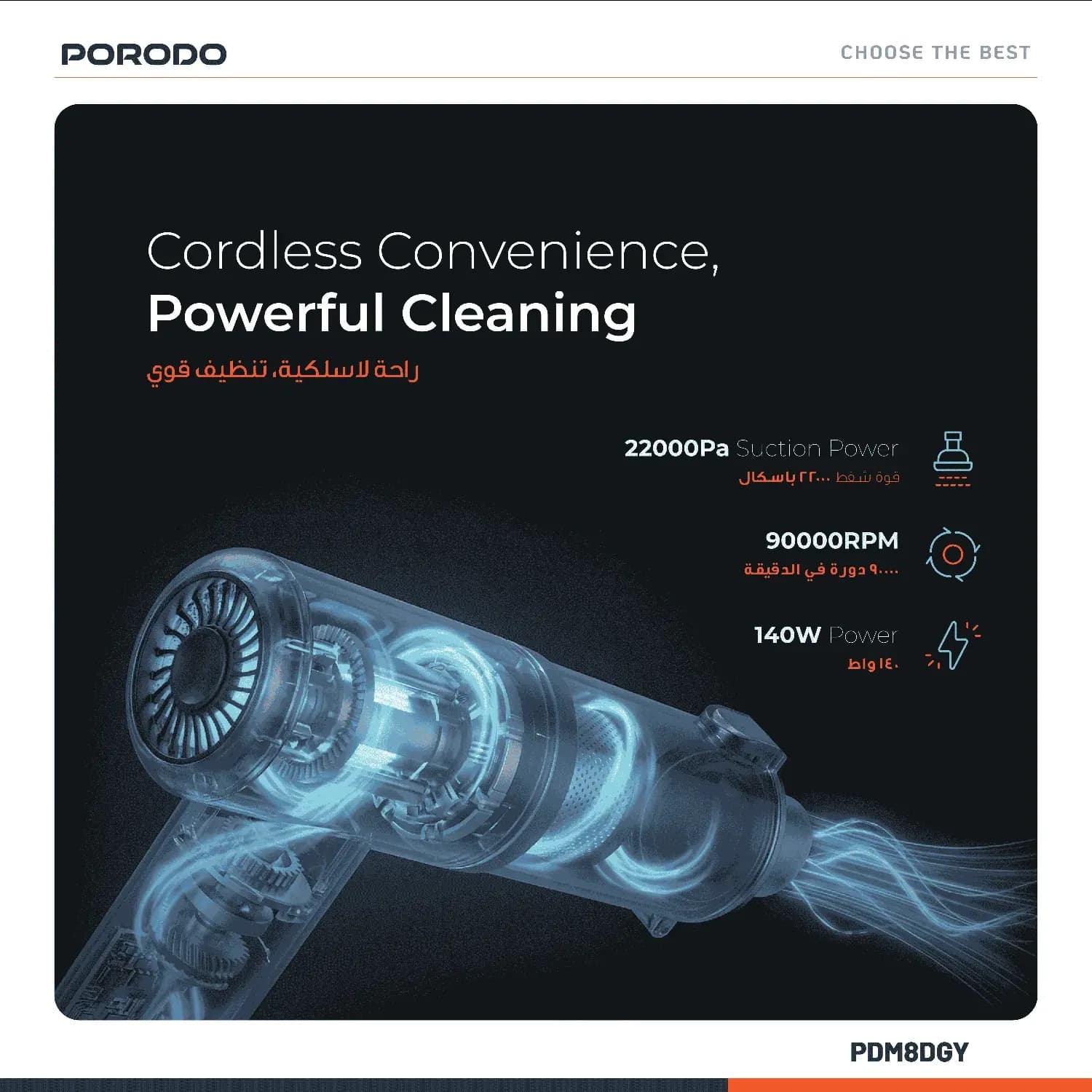 PORODO Blower+ Vacuum Cleaner - 140W, 22KPA, Dark Gray 3