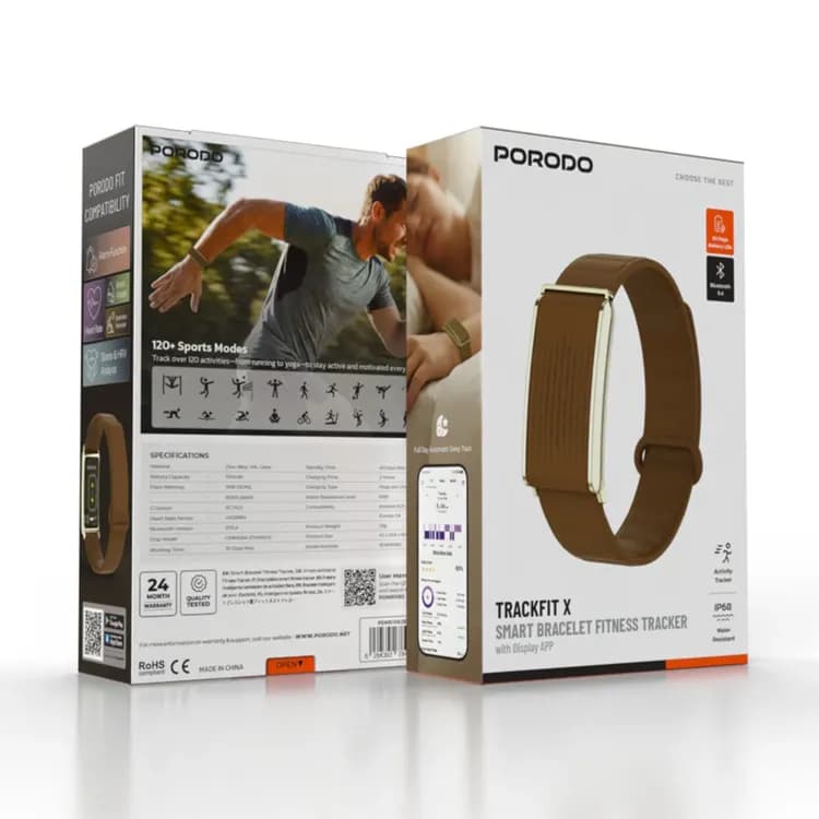Porodo Fitband Trackfit X - Screenless Magnetic, Brown — White 7