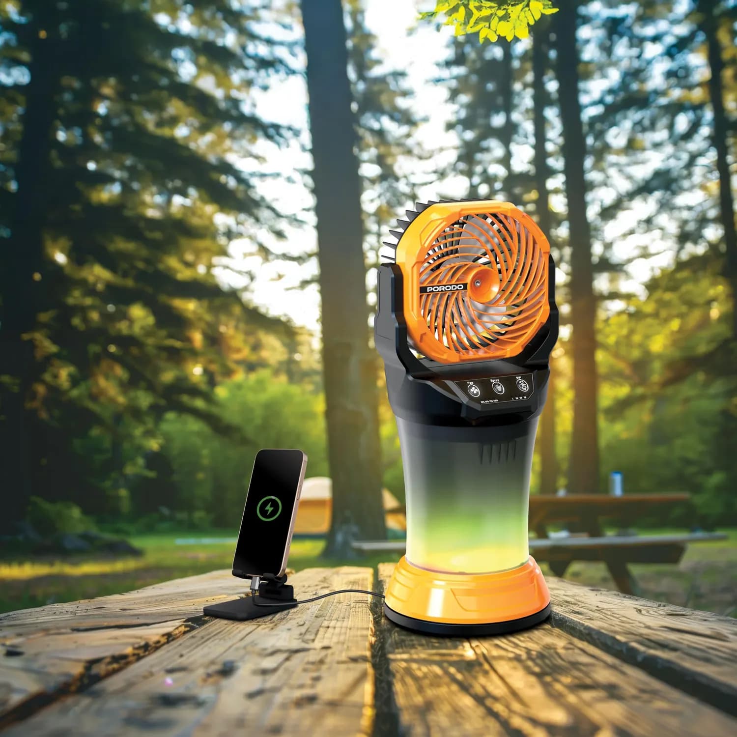 Porodo Portable Misting Fan - 2L Tank, 15000mAh Battery, Black/Orange 6