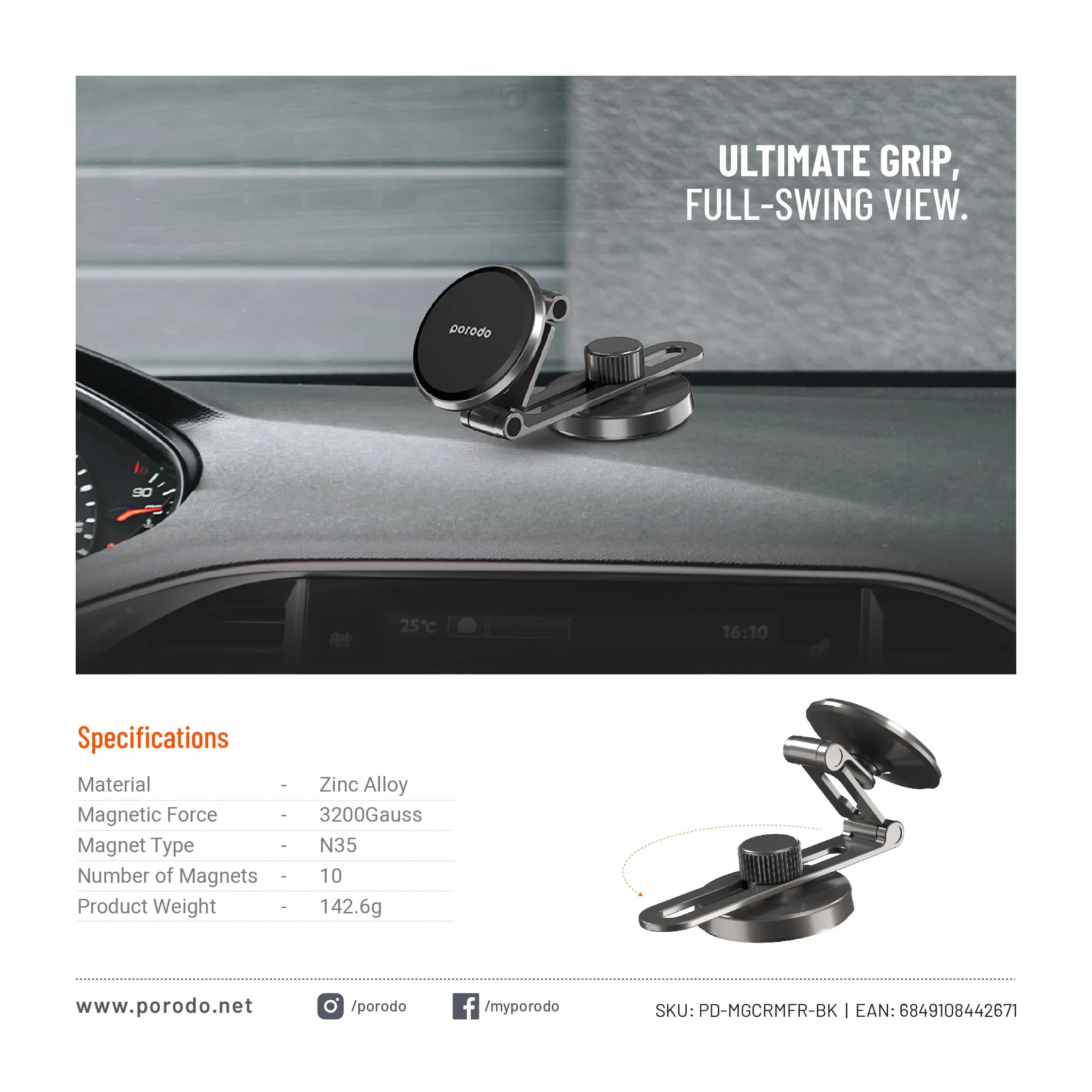 Porodo Magnetic Mount - Black 3