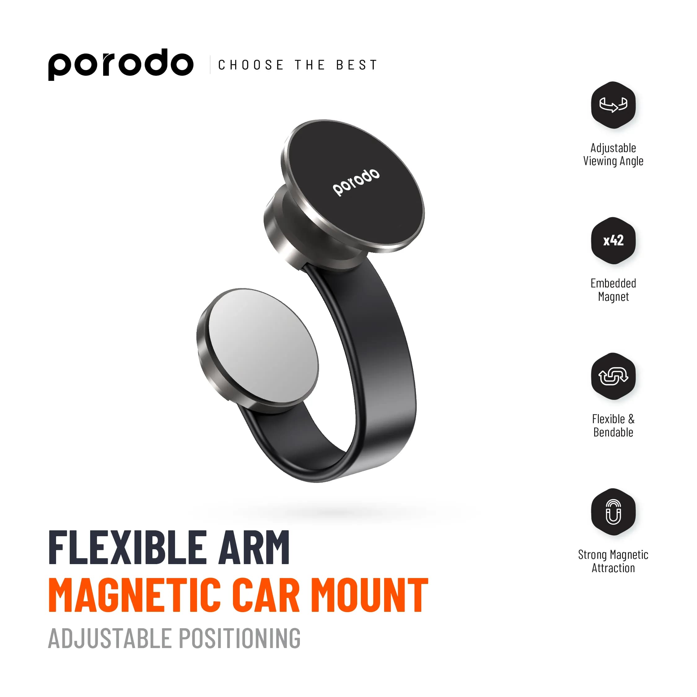 Porodo Magesafe N52 Magnetic Car Mount - Black 2