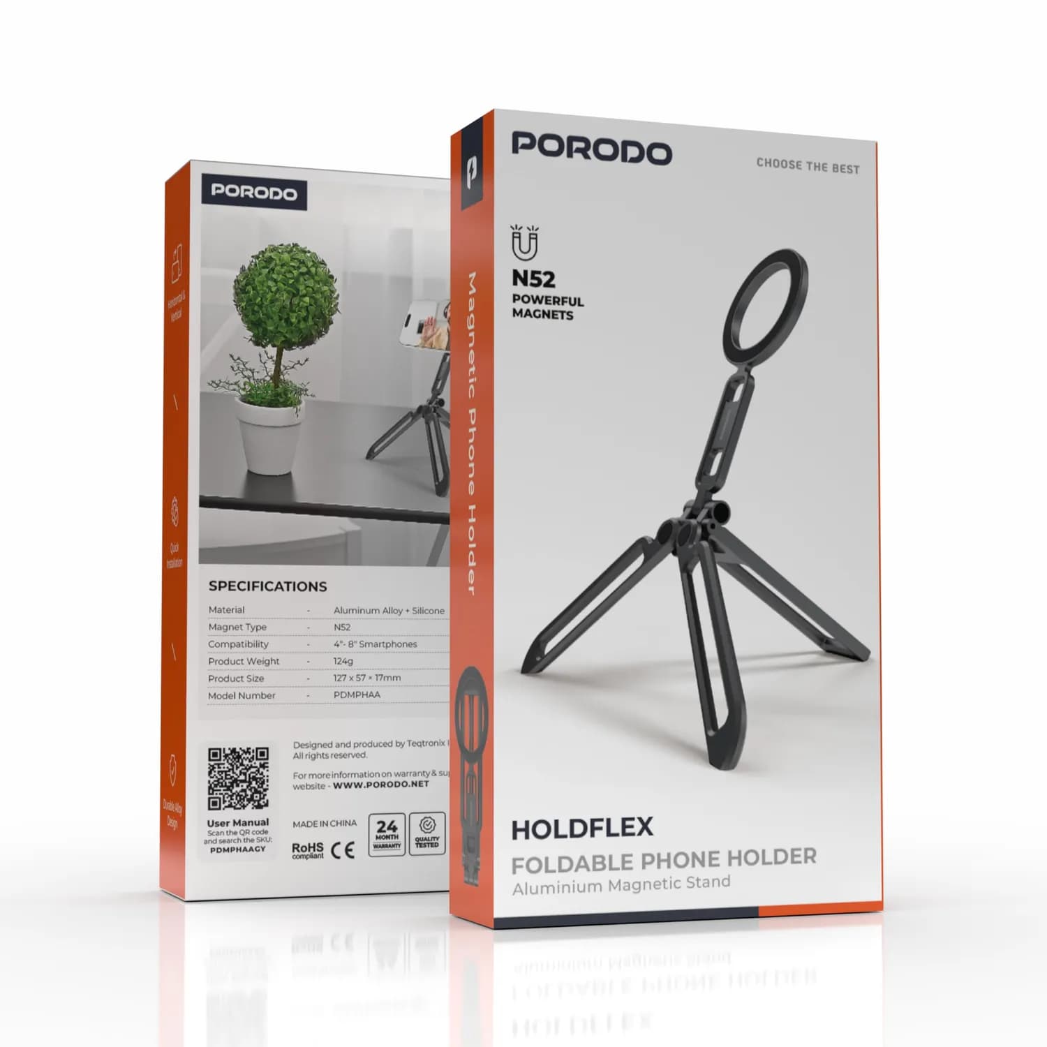 Porodo Phone Holder - Foldable Aluminum, Grey 5