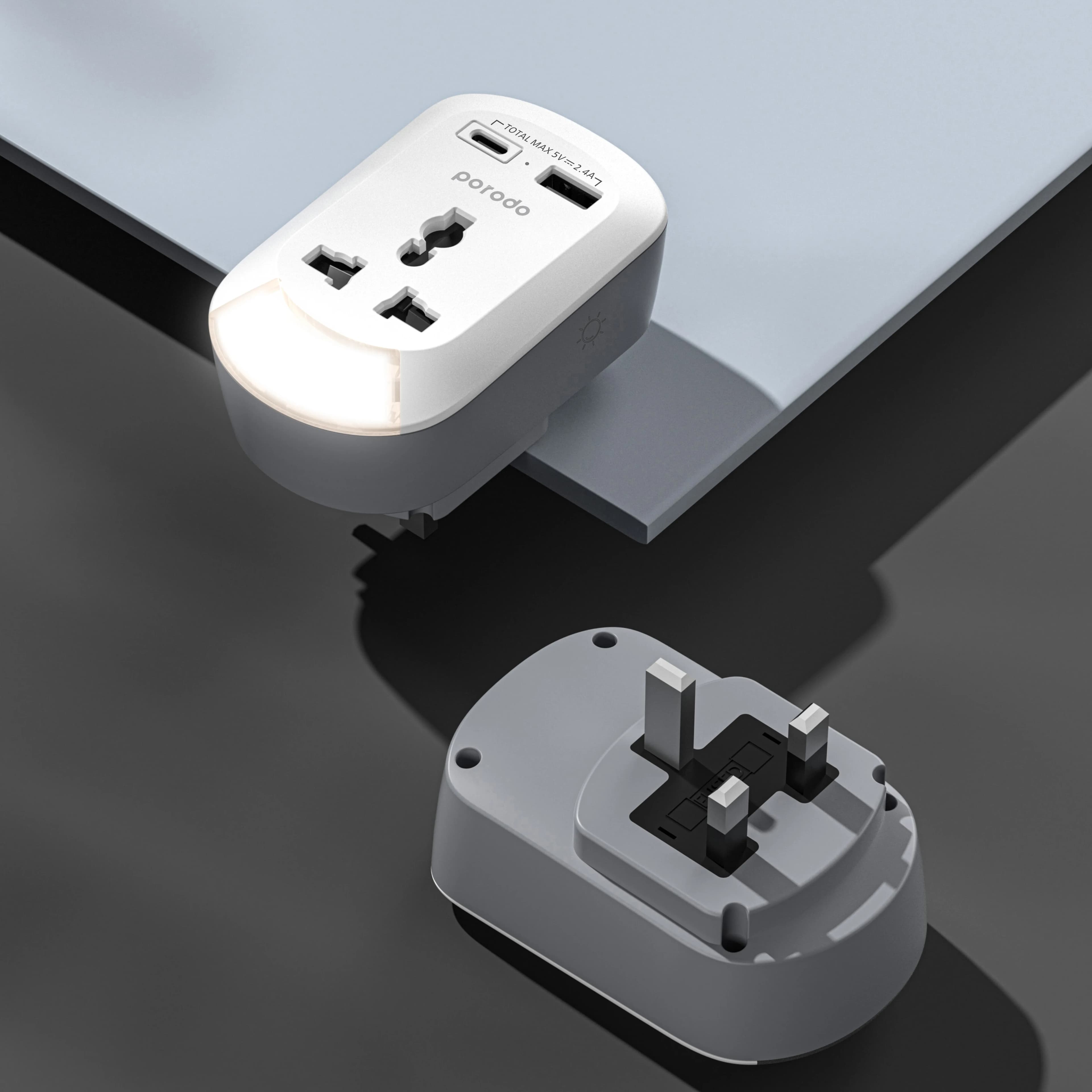 Porodo 3in1 Multi-type Socket with AC USB-A Type C UK - White 3