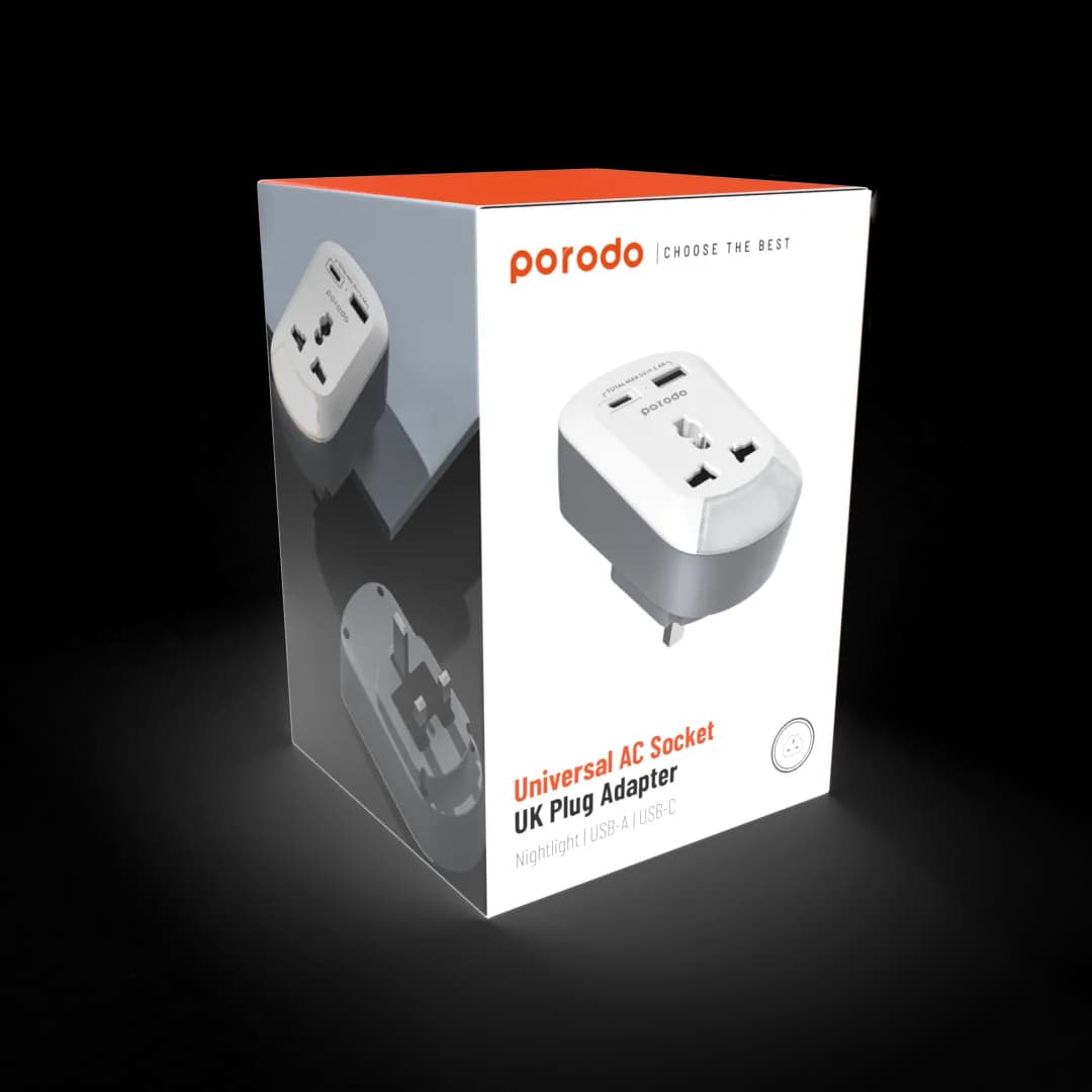 Porodo 3in1 Multi-type Socket with AC USB-A Type C UK - White 4