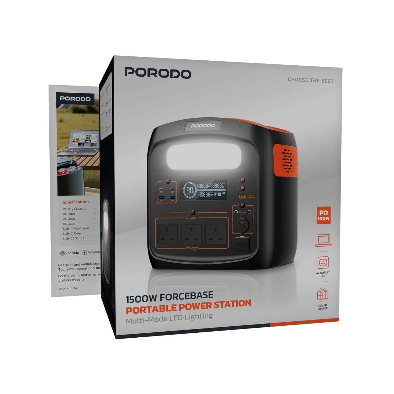 Porodo 1500W Forcebase Portable Power Station - Black/Orange 1 Porodo 1500W Forcebase Portable Power Station - Black/Orange 1