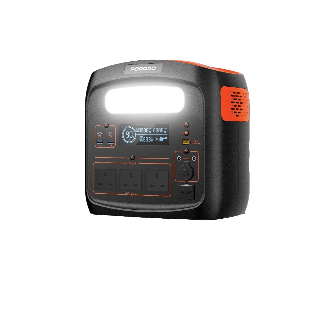 Porodo 1500W Forcebase Portable Power Station - Black/Orange 2