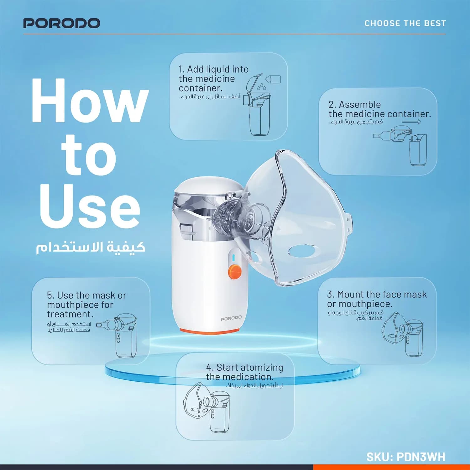 Porodo Portable Nebulizer LiveOn - Rechargeable, White 2