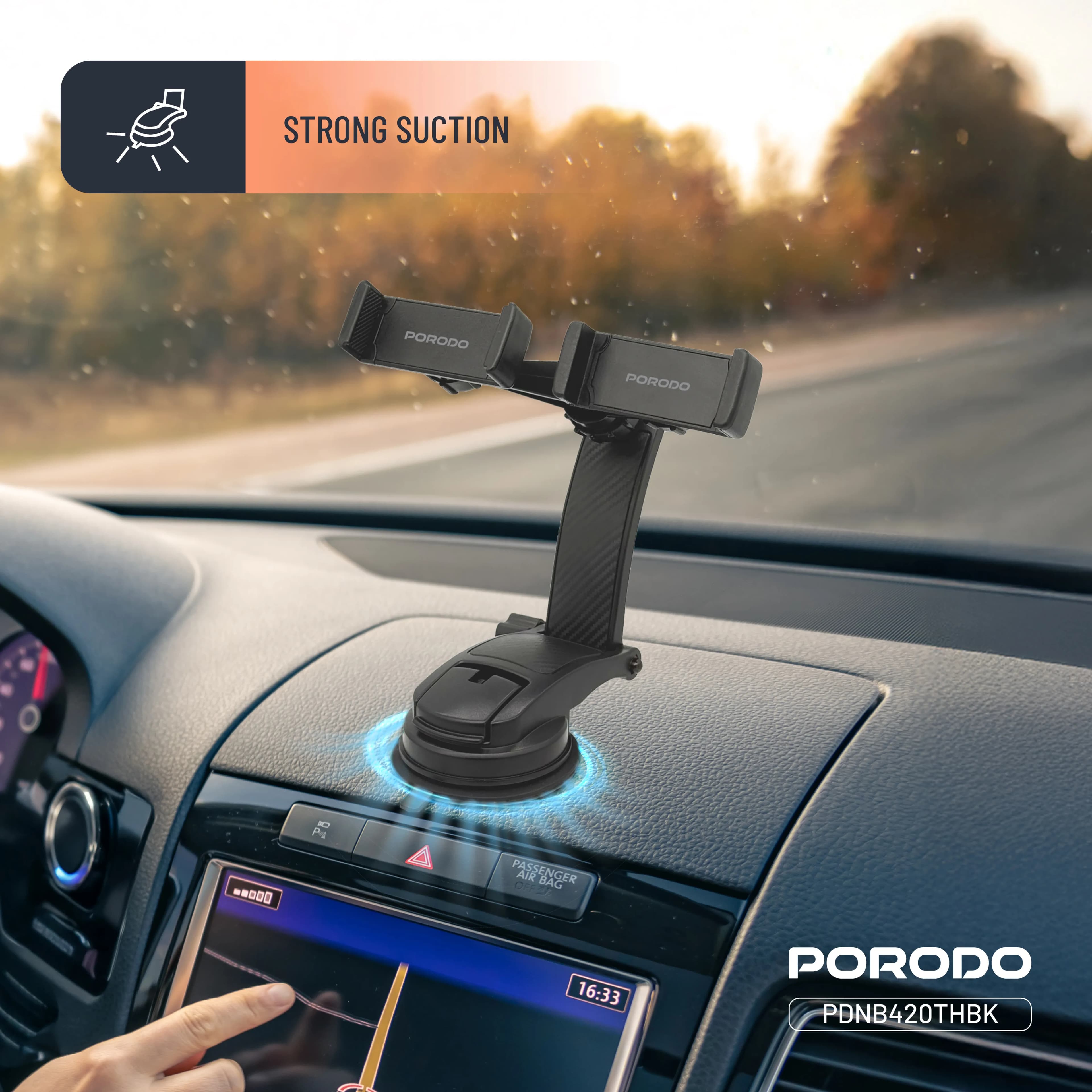 Porodo 360° Rotatable Car Phone Holder - Black 2