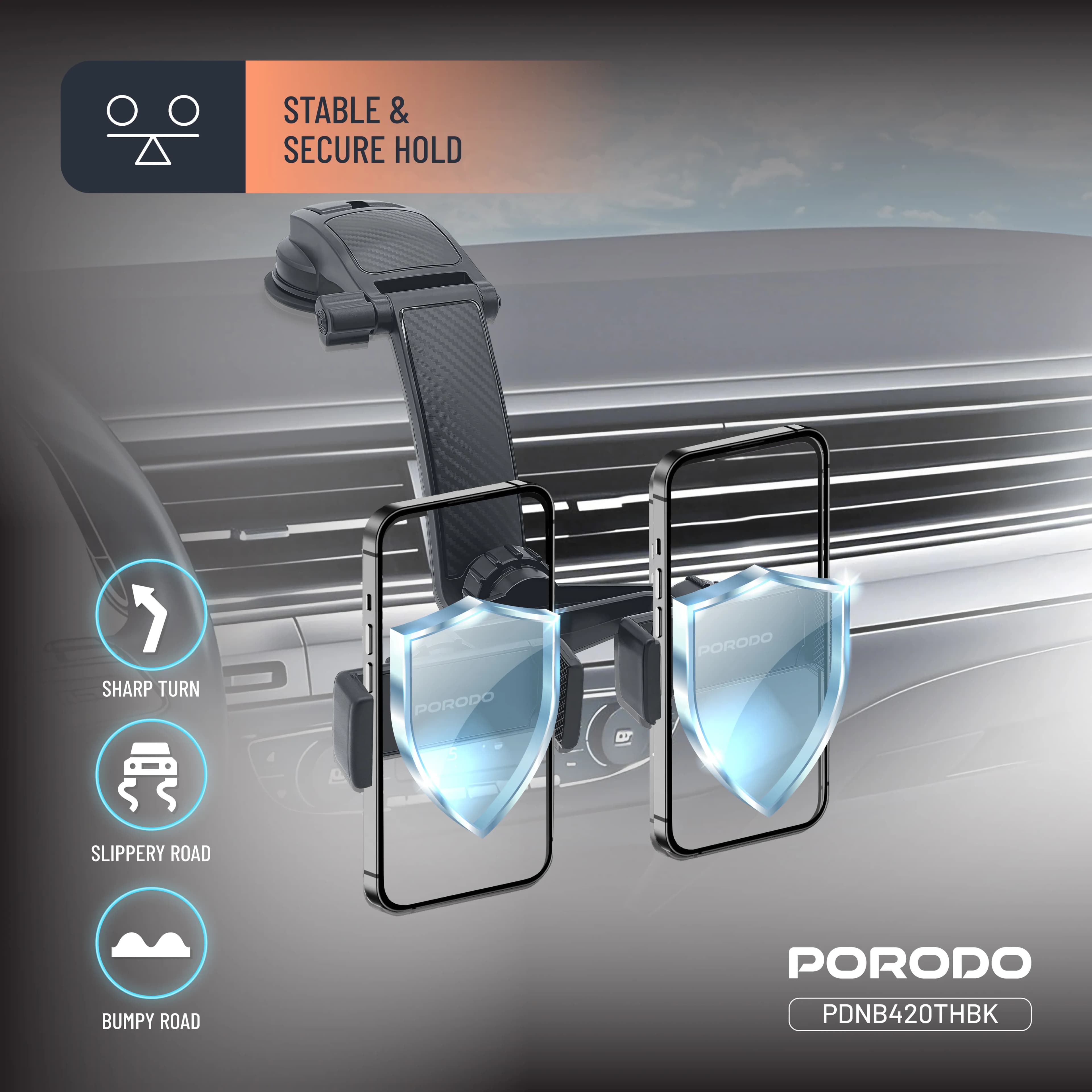 Porodo 360° Rotatable Car Phone Holder - Black 3