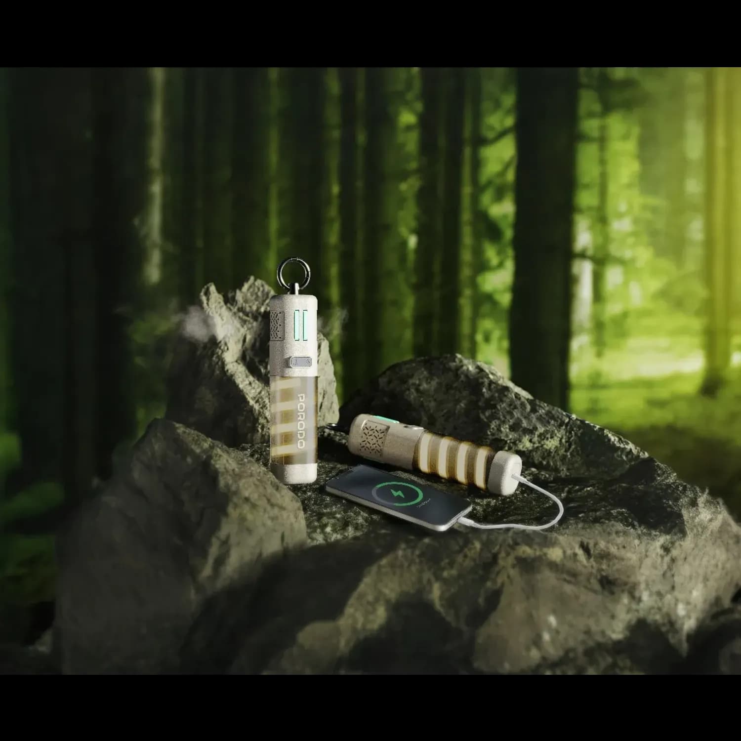 Porodo Power Bank PowerBeam - 5000mAh, Built-In Flashlight, Khaki 3